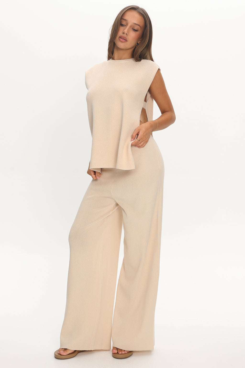 Homebody Ribbed Knit Pants Oat by Selfie Leslie Australia