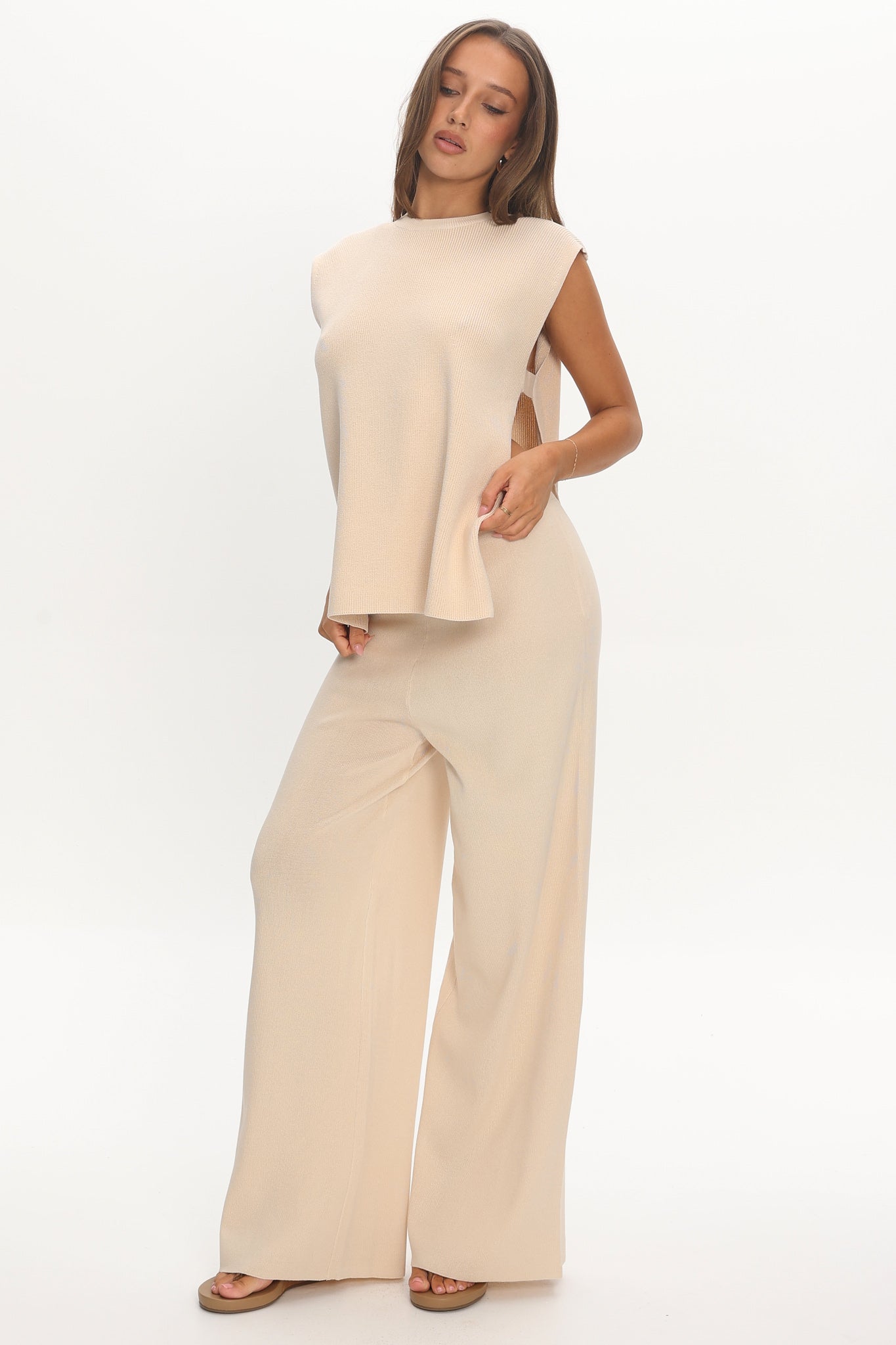 Homebody Ribbed Knit Pants Oat by Selfie Leslie Australia