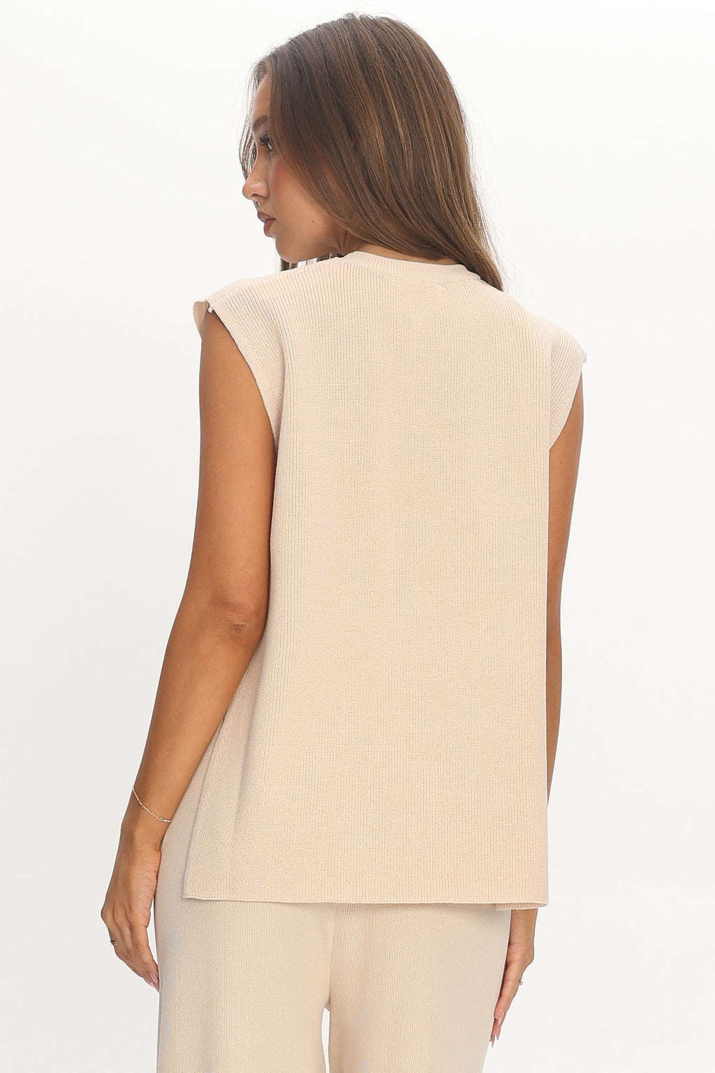 Homebody Side Slit Ribbed Knit Top Oat by Selfie Leslie Australia