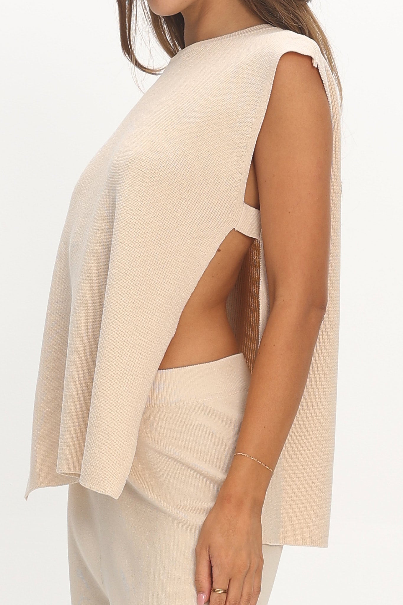 Homebody Side Slit Ribbed Knit Top Oat by Selfie Leslie Australia