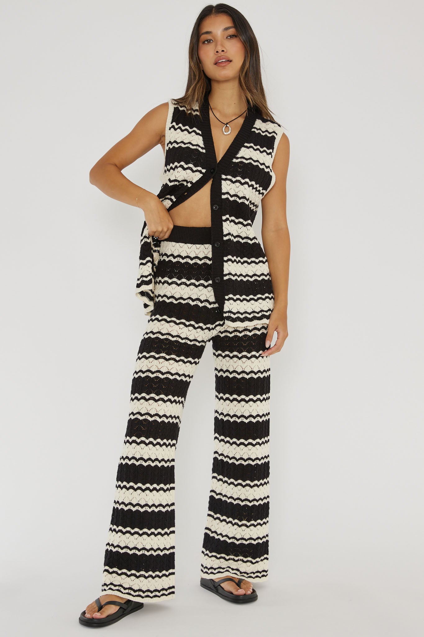 Maysah Elastic Waist Crochet Pants Black/White | Selfie Leslie
