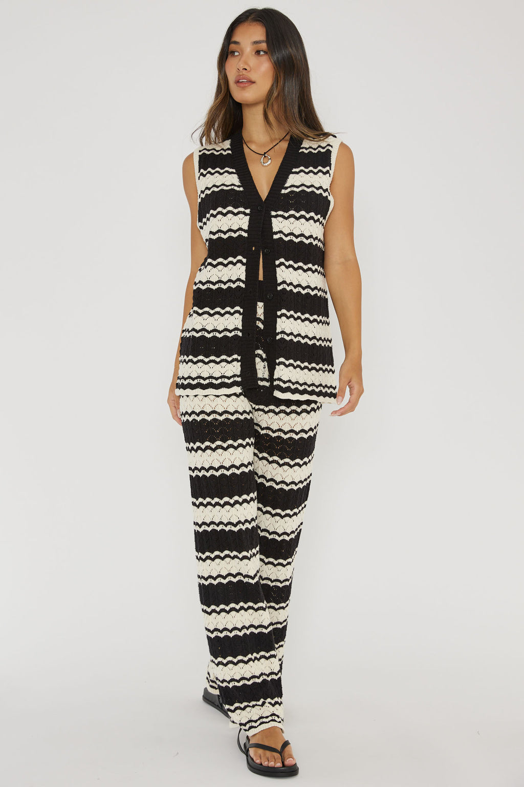 Maysah Elastic Waist Crochet Pants Black/White by Selfie Leslie Australia