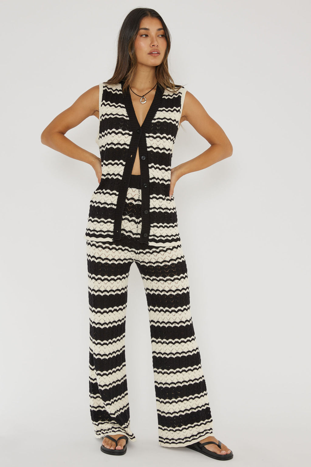 Maysah Elastic Waist Crochet Pants Black/White by Selfie Leslie Australia