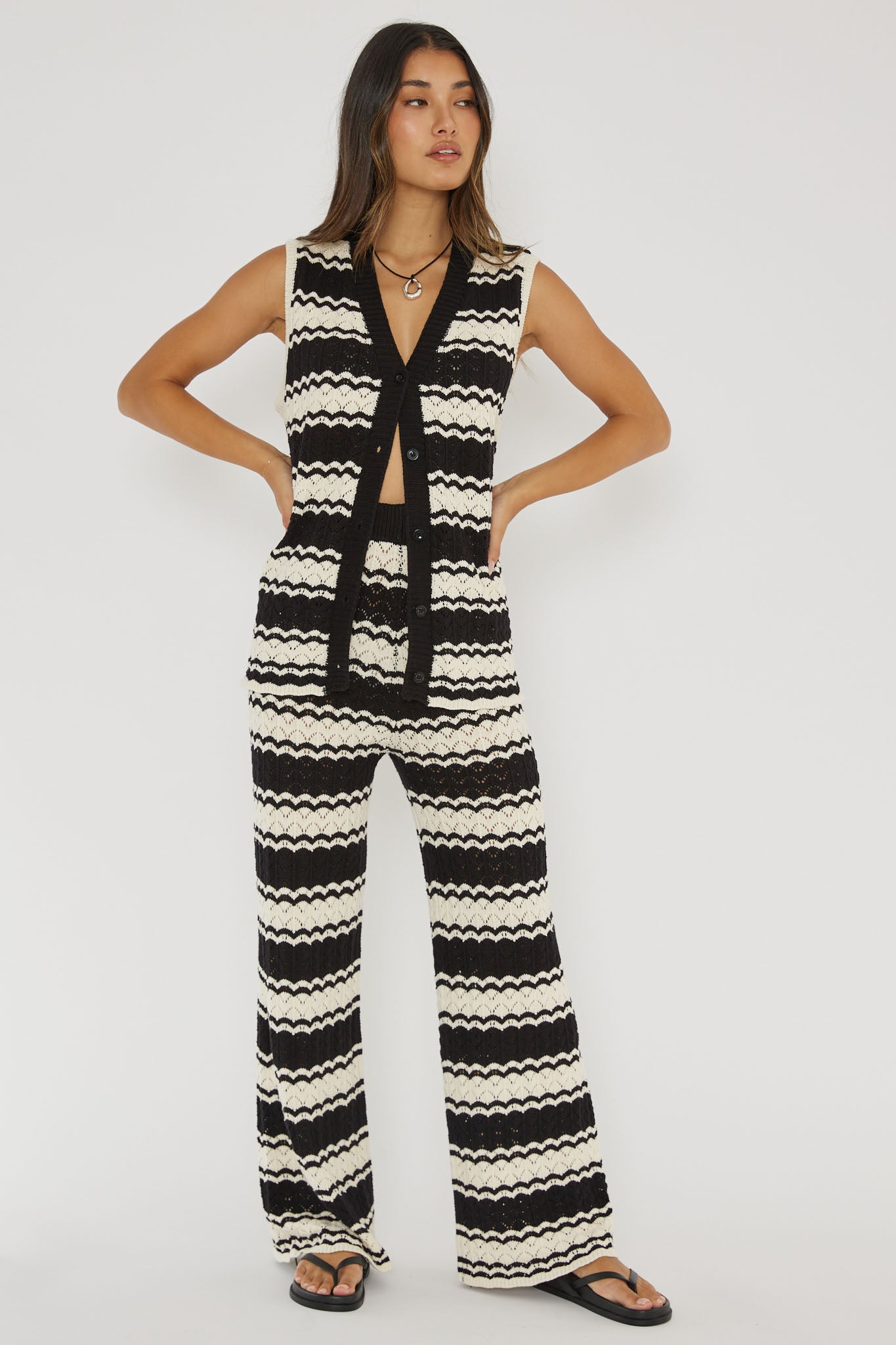 Maysah Elastic Waist Crochet Pants Black/White by Selfie Leslie Australia