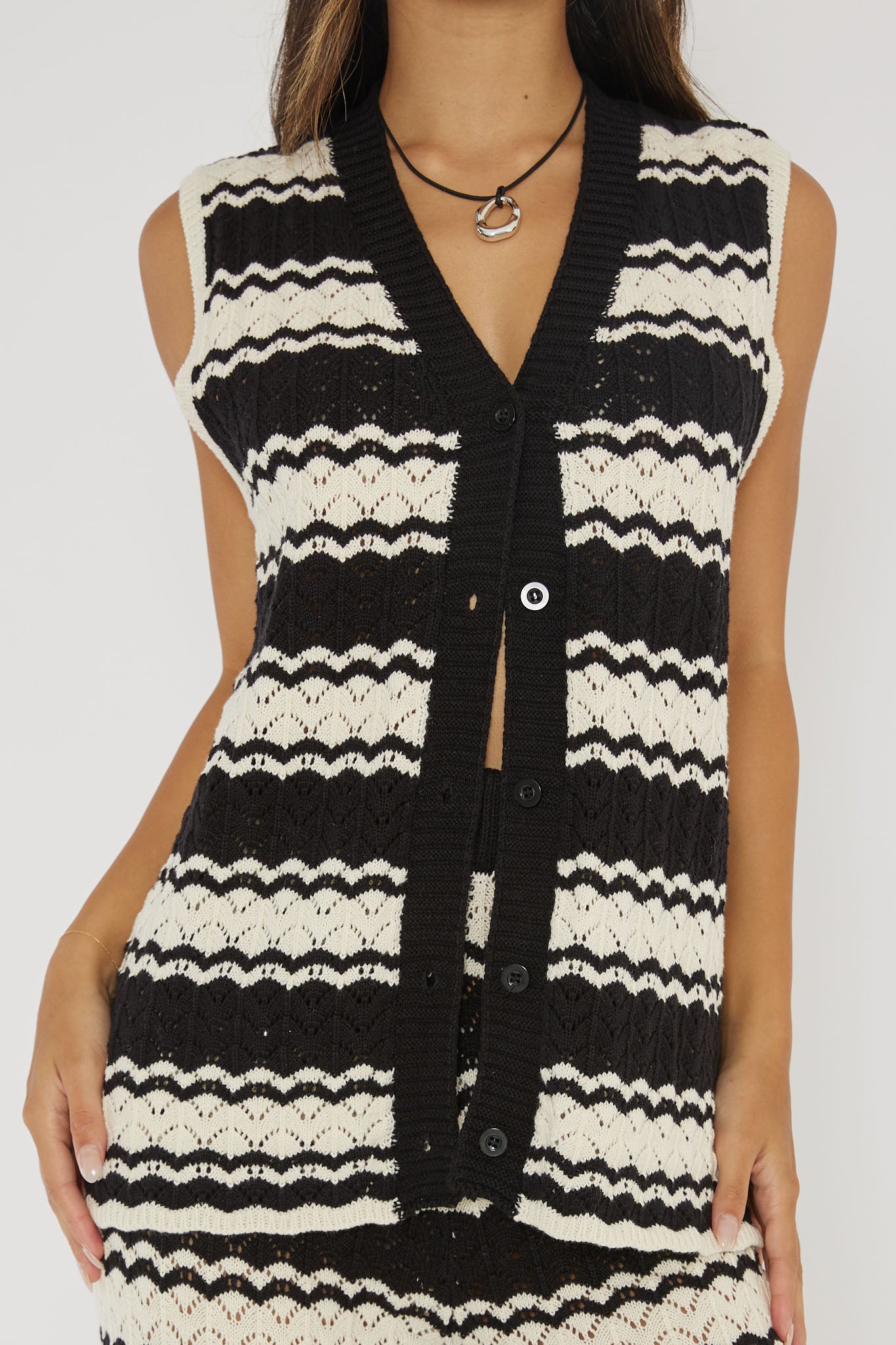 Maysah Button-Up Crochet Top Black/White by Selfie Leslie Australia
