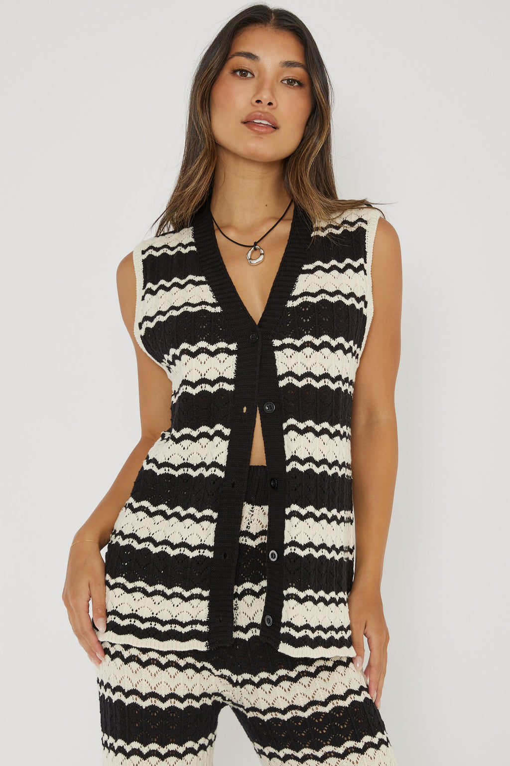 Maysah Button-Up Crochet Top Black/White by Selfie Leslie Australia