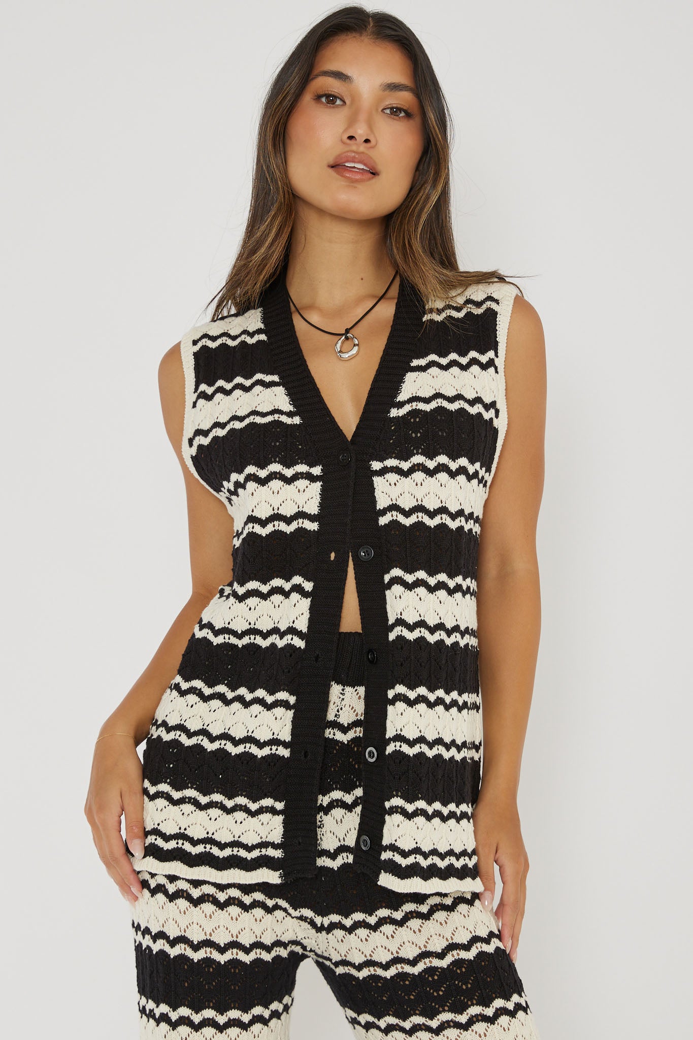 Maysah Button-Up Crochet Top Black/White by Selfie Leslie Australia