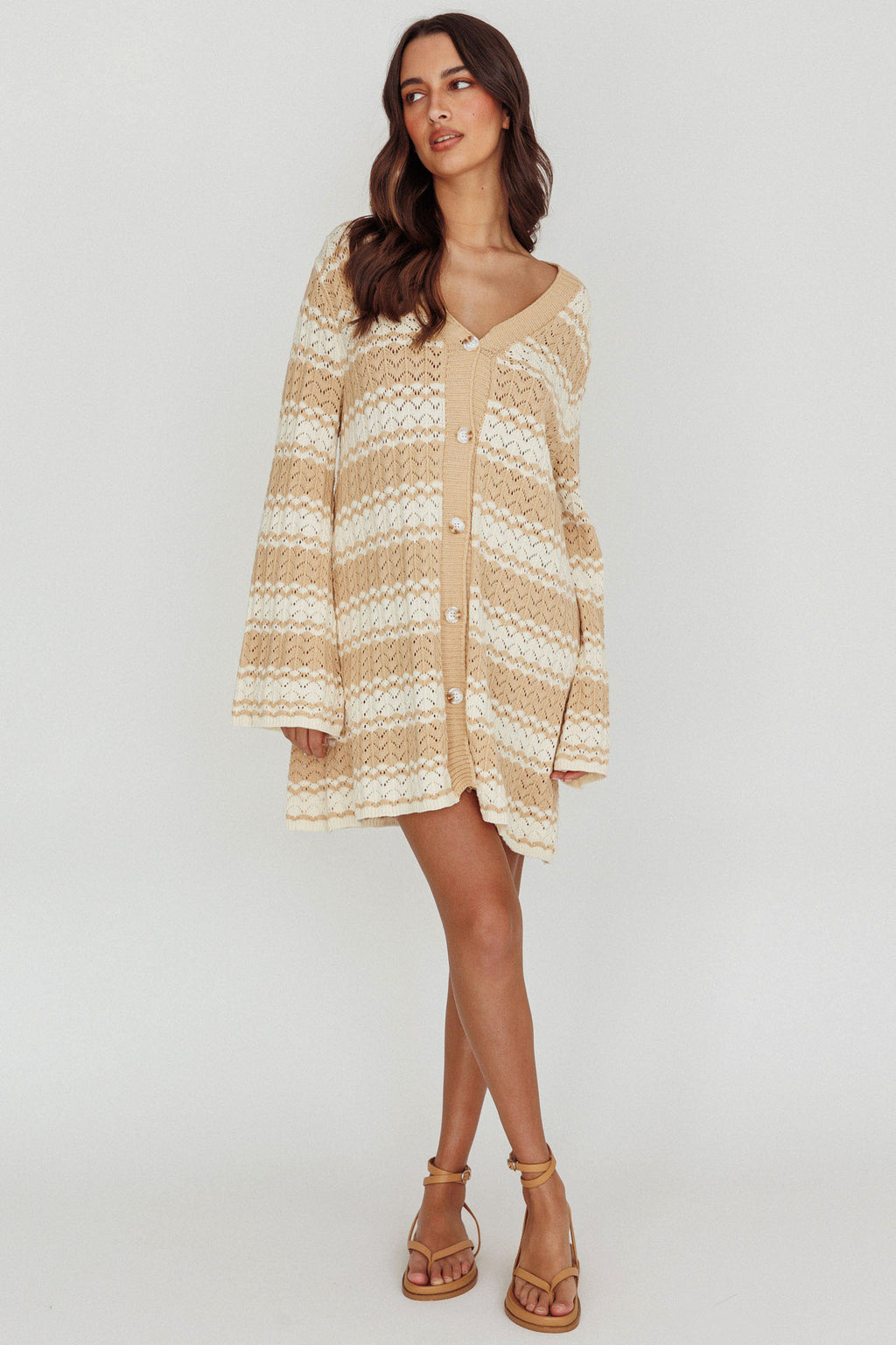 Maysah Button-Up Knit Shirt Dress Nude Ivory by Selfie Leslie Australia