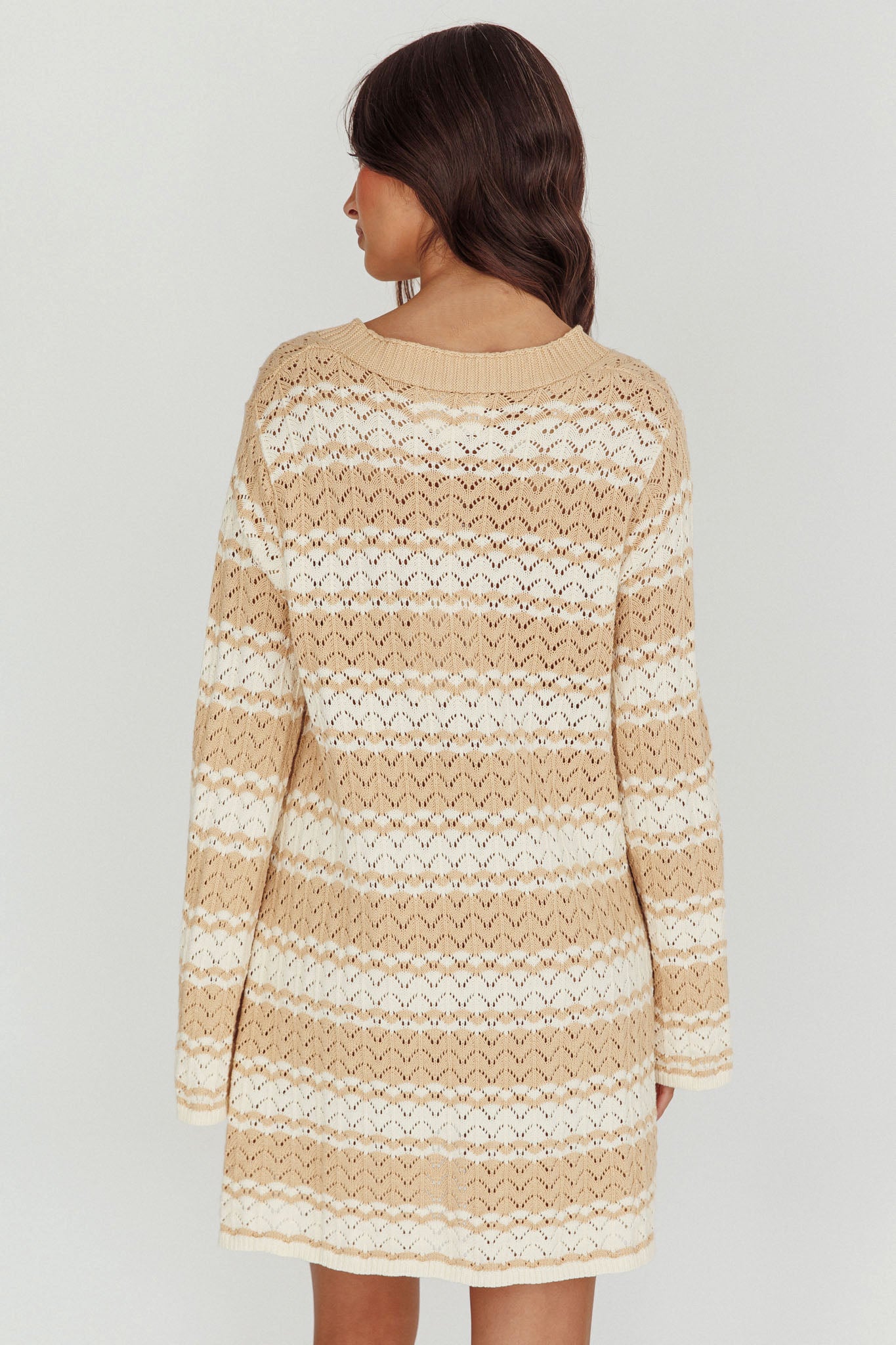 Maysah Button-Up Knit Shirt Dress Nude Ivory by Selfie Leslie Australia