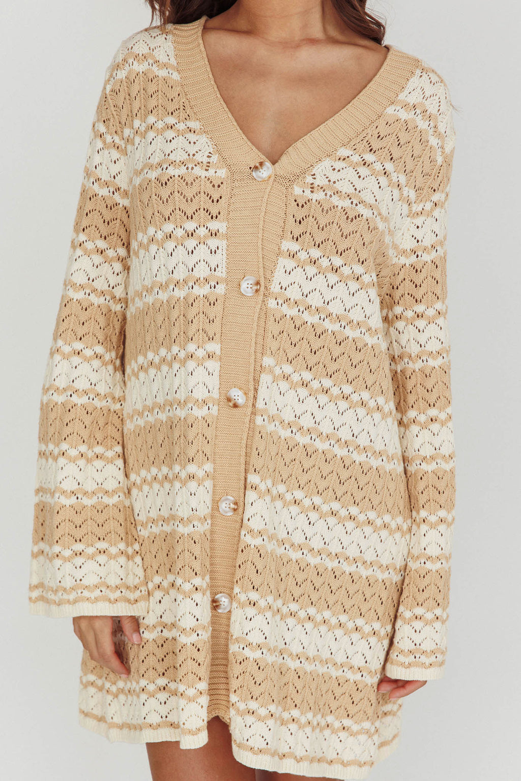 Maysah Button-Up Knit Shirt Dress Nude Ivory by Selfie Leslie Australia