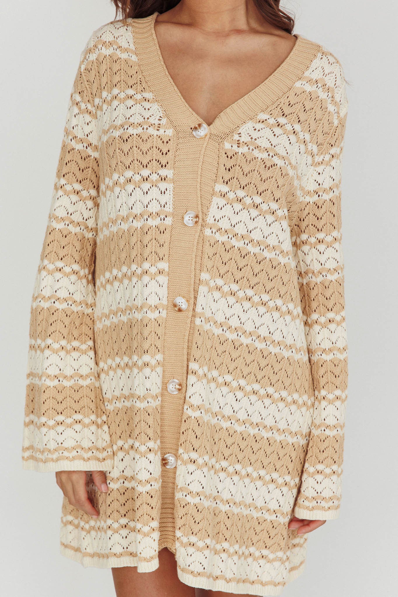 Maysah Button-Up Knit Shirt Dress Nude Ivory by Selfie Leslie Australia