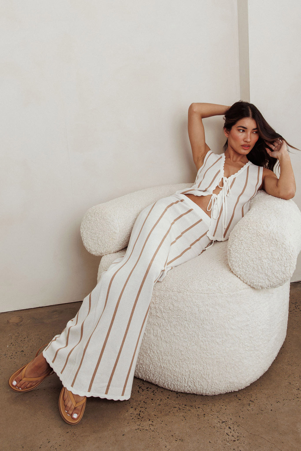 Aster Striped Maxi Knit Skirt Beige by Selfie Leslie Australia
