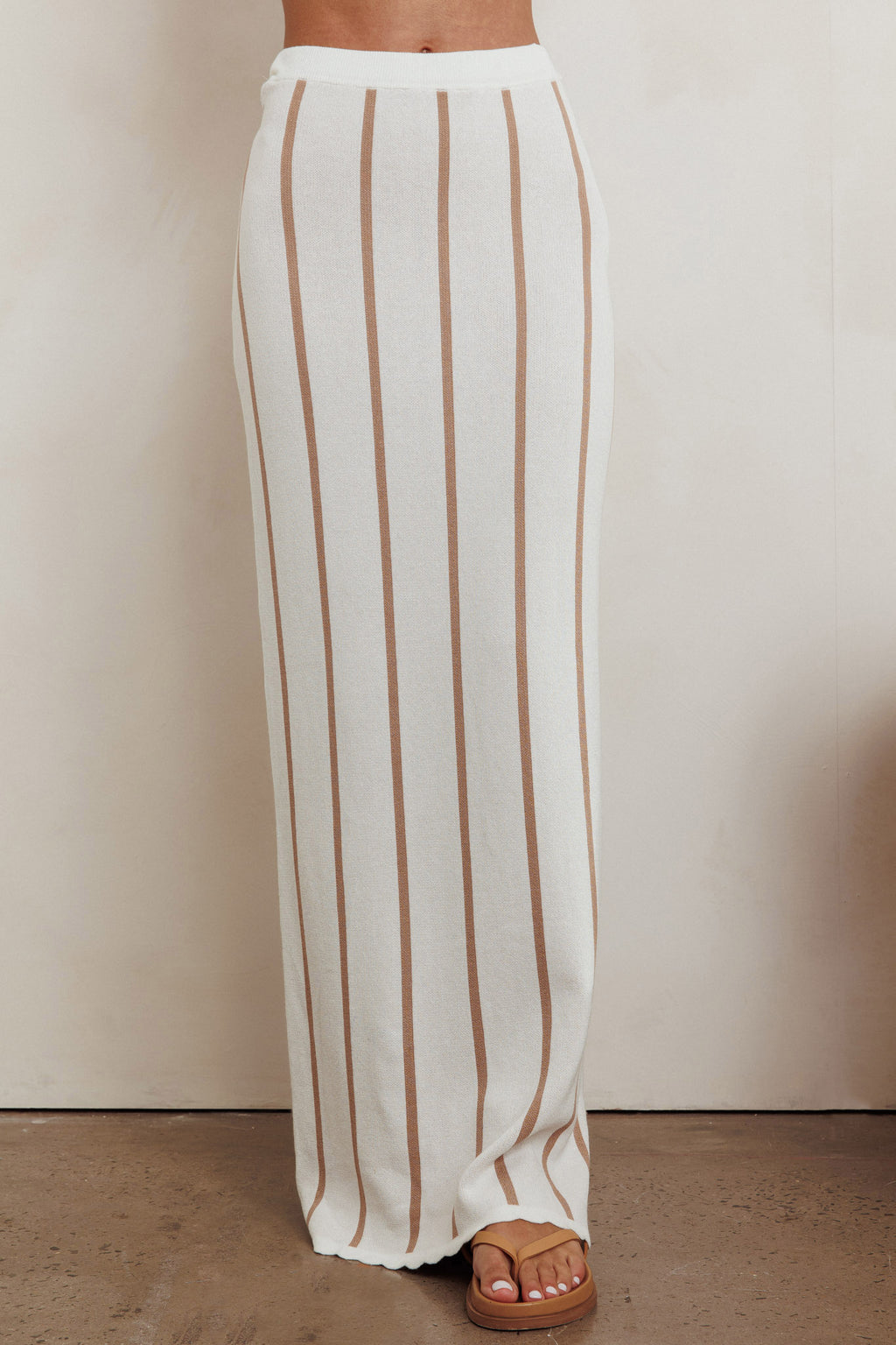 Aster Striped Maxi Knit Skirt Beige by Selfie Leslie Australia