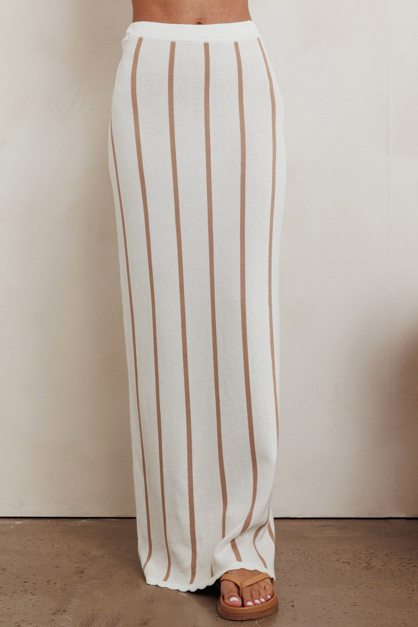 Aster Striped Maxi Knit Skirt Beige by Selfie Leslie Australia
