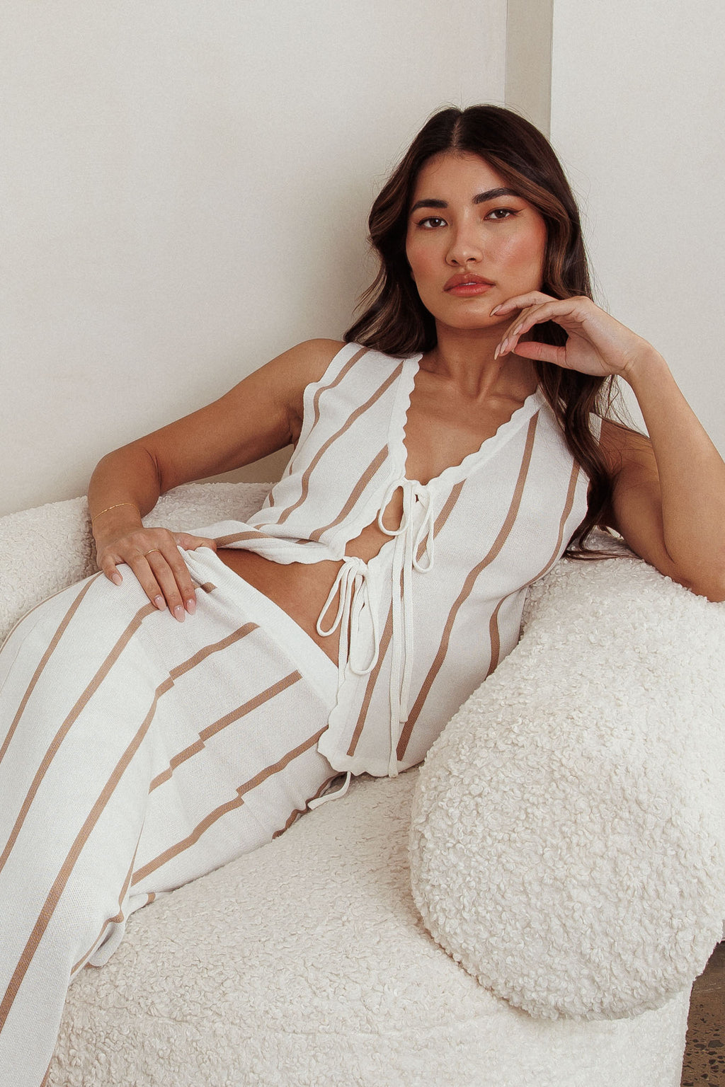 Aster Sleeveless Knit Front Tie Top Beige by Selfie Leslie Australia