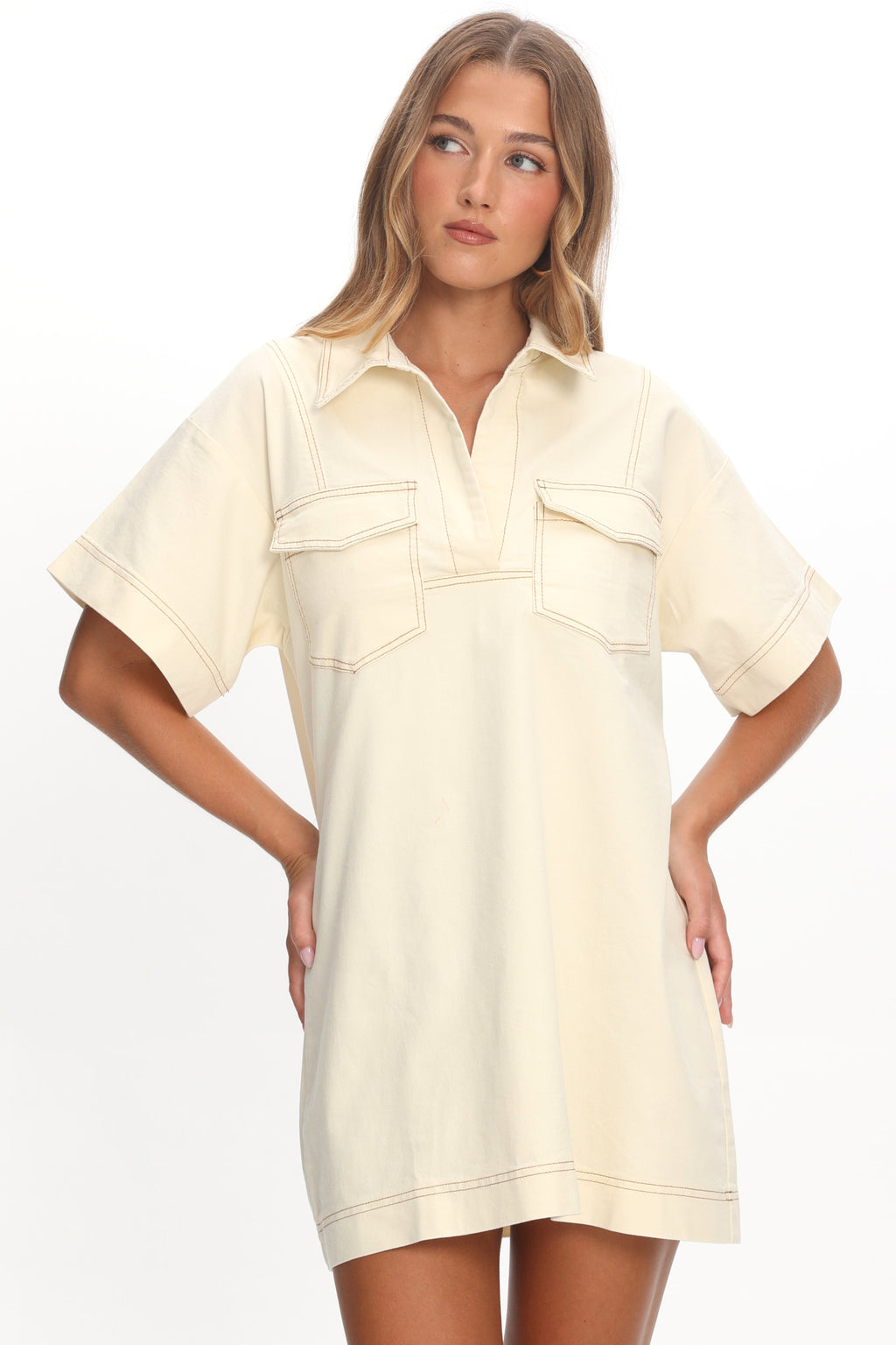 Mariska Collared Mini Dress Butter by Selfie Leslie Australia