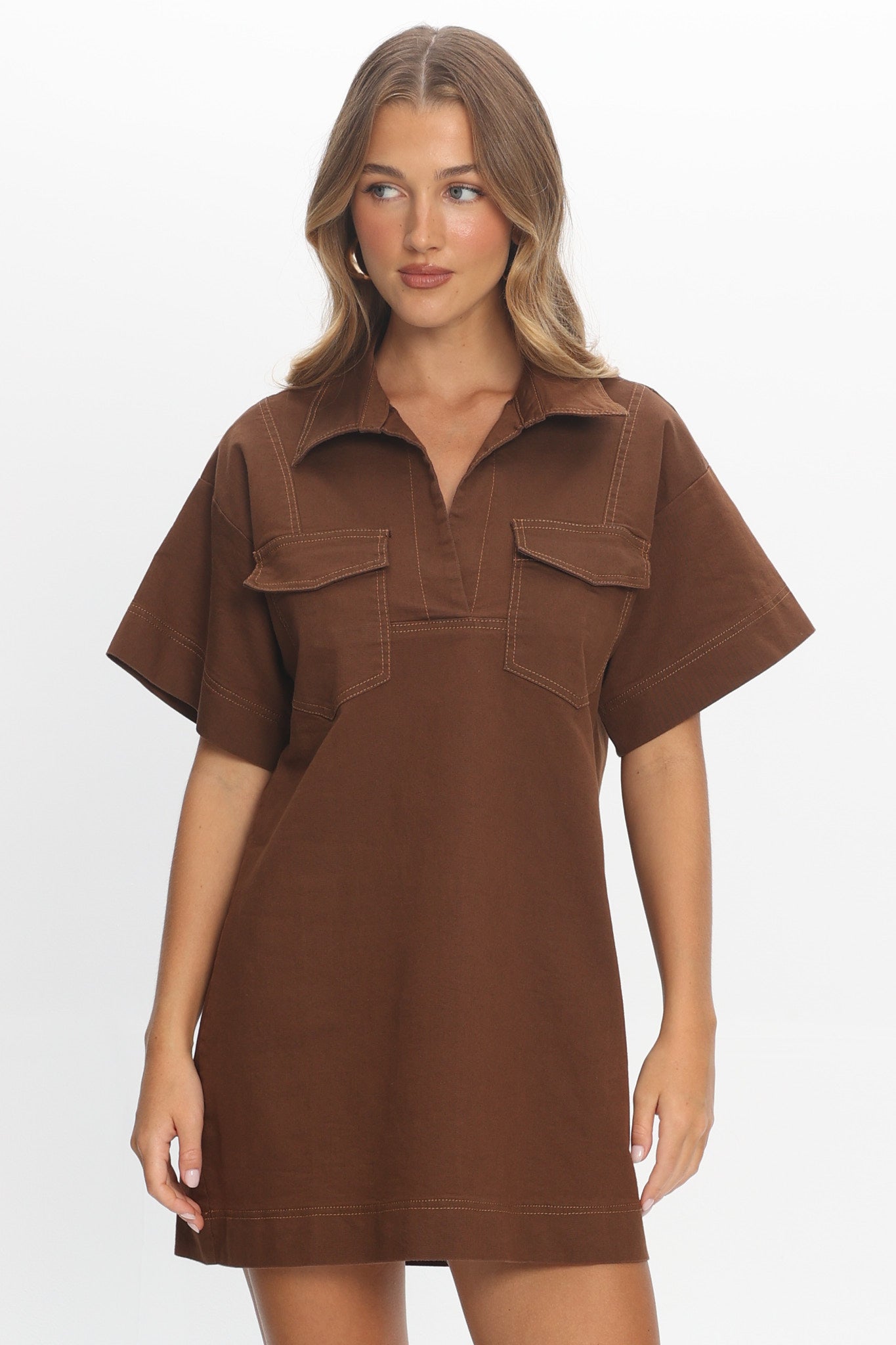 Mariska Collared Mini Dress Chocolate by Selfie Leslie Australia