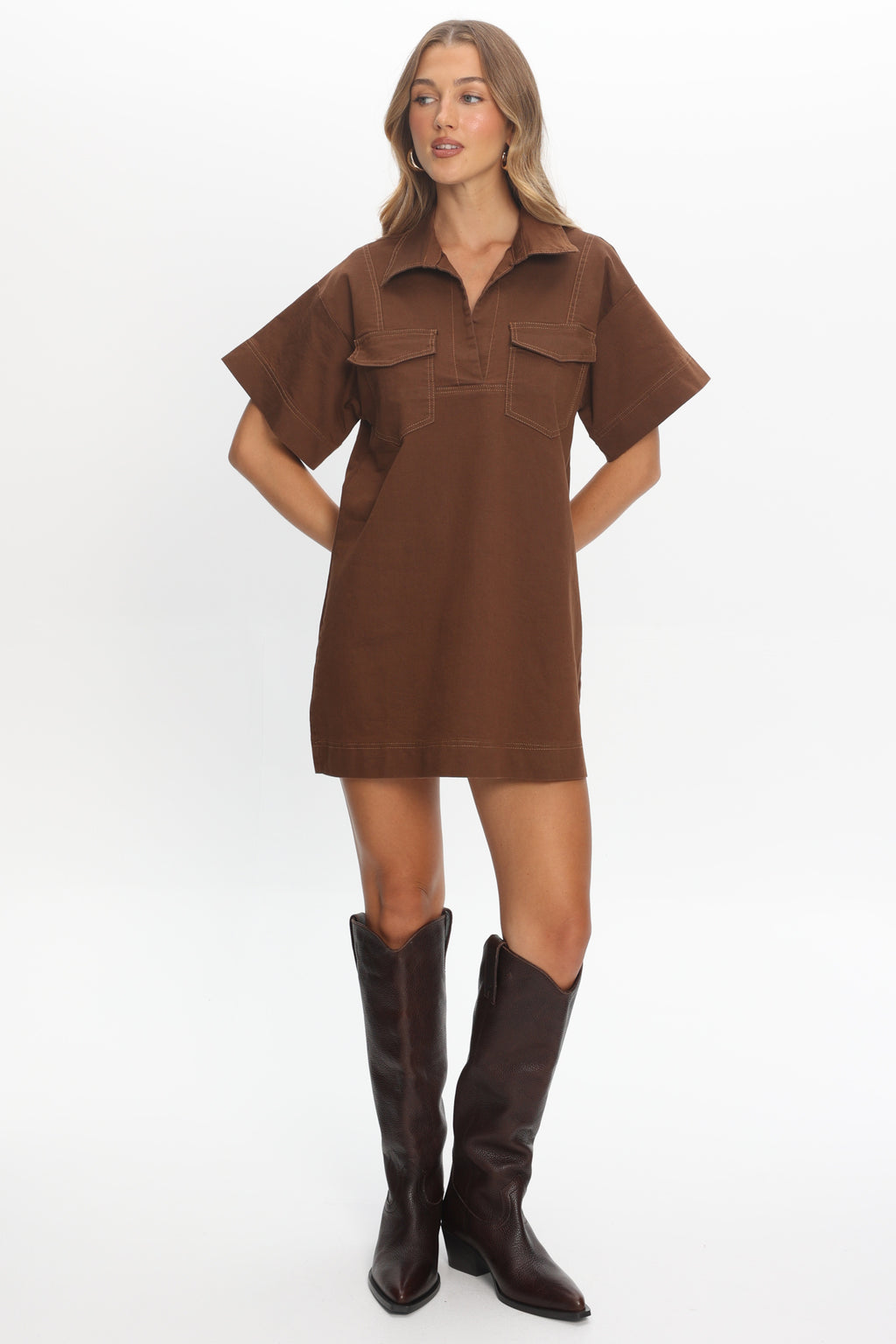Mariska Collared Mini Dress Chocolate by Selfie Leslie Australia