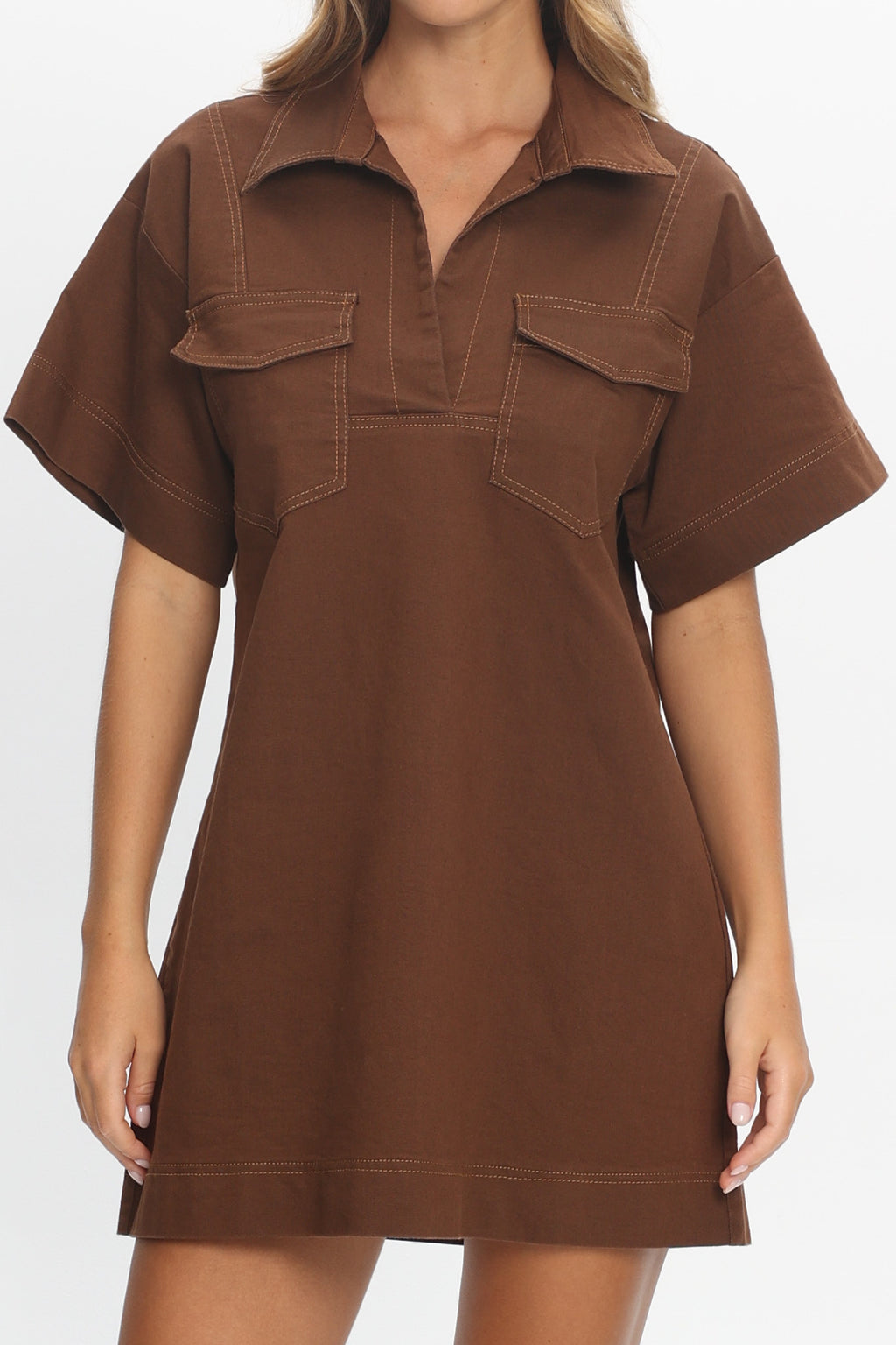 Mariska Collared Mini Dress Chocolate by Selfie Leslie Australia
