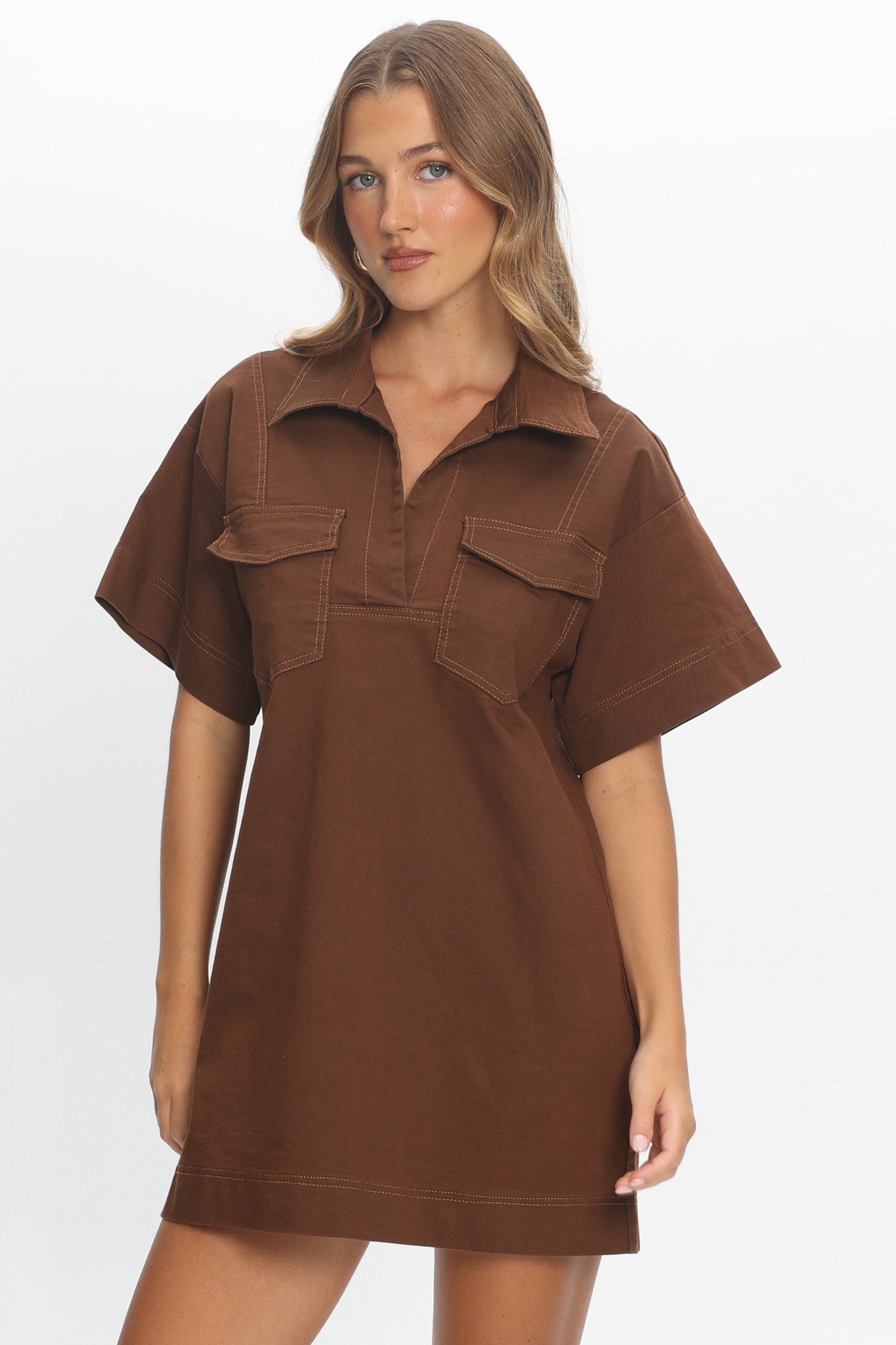 Mariska Collared Mini Dress Chocolate by Selfie Leslie Australia