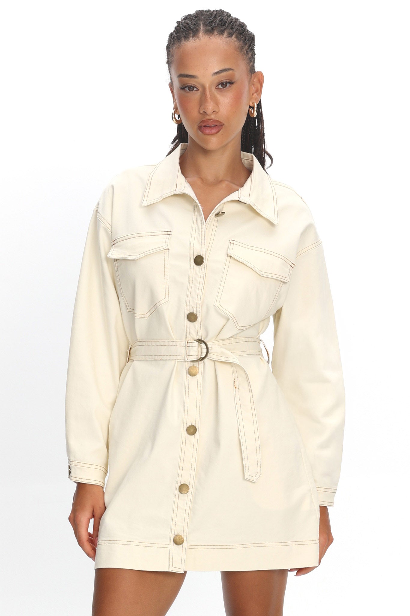 Mariska Collared Long Sleeve Mini Dress Butter by Selfie Leslie Australia