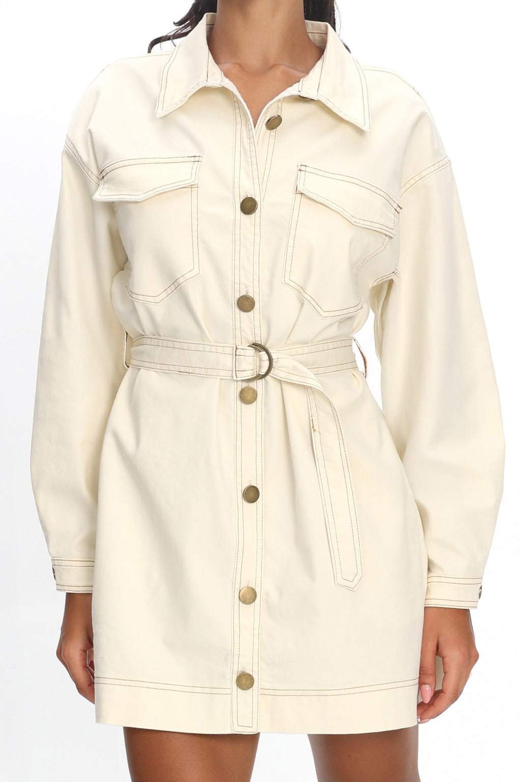 Mariska Collared Long Sleeve Mini Dress Butter by Selfie Leslie Australia