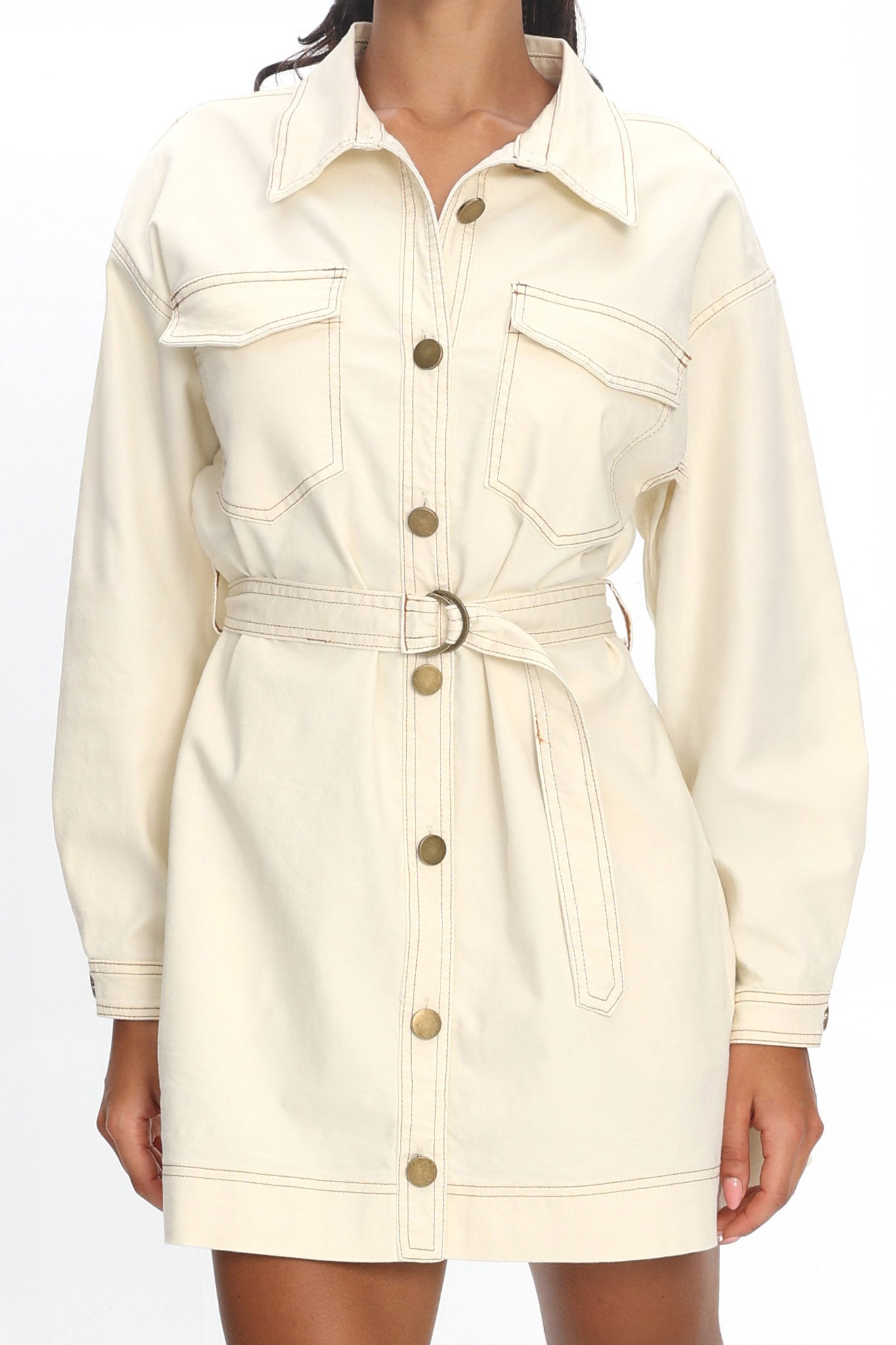 Mariska Collared Long Sleeve Mini Dress Butter by Selfie Leslie Australia
