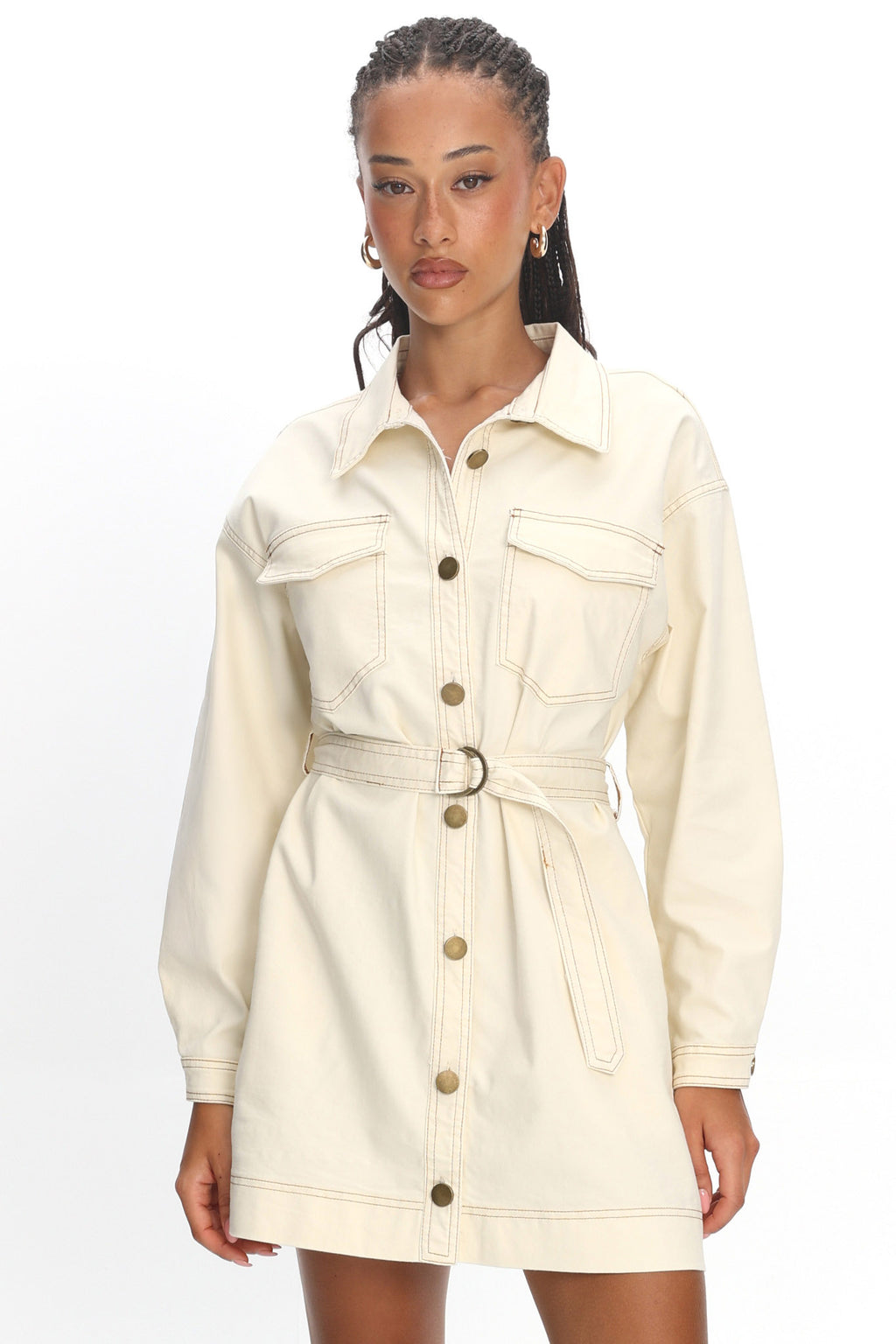 Mariska Collared Long Sleeve Mini Dress Butter by Selfie Leslie Australia