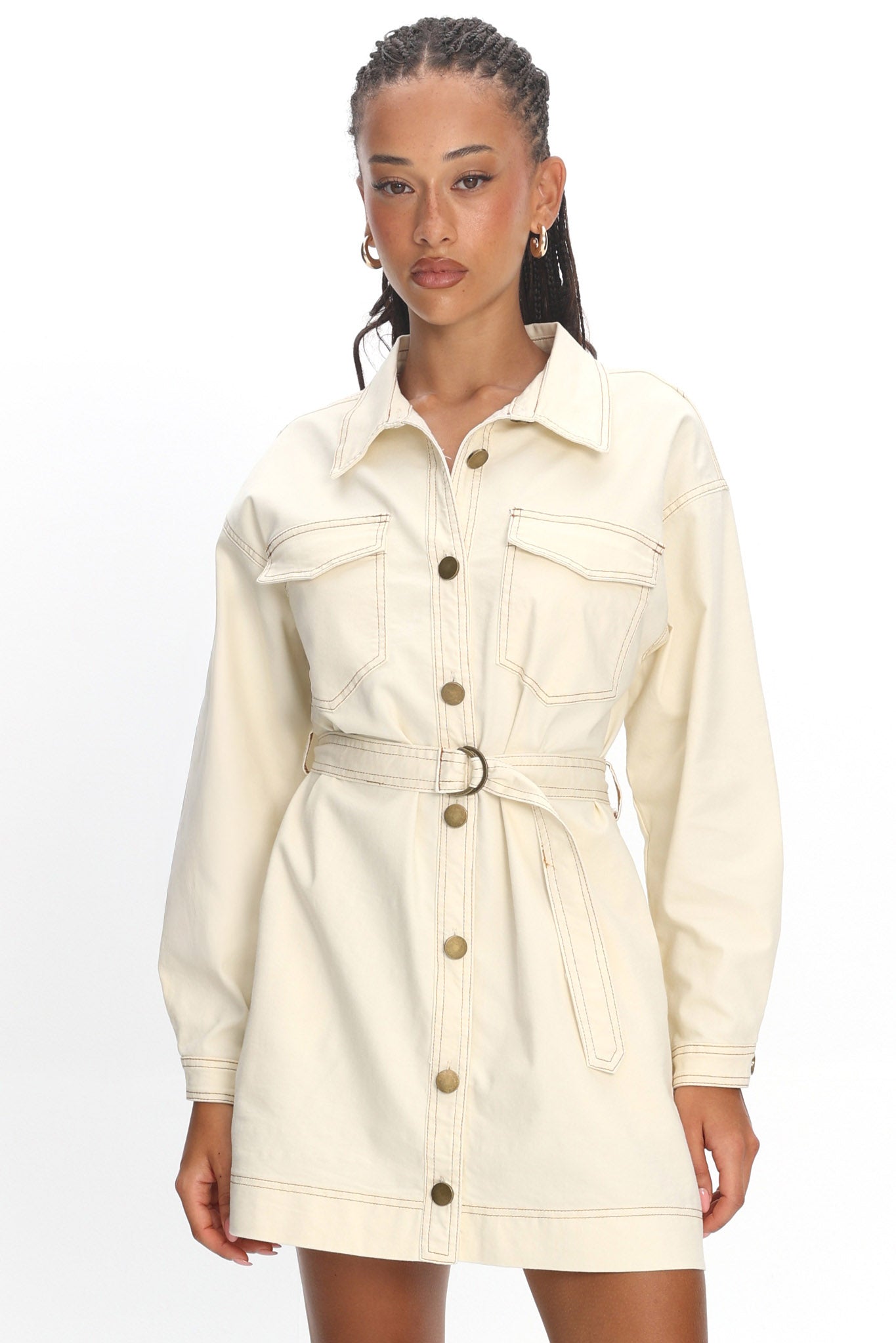 Mariska Collared Long Sleeve Mini Dress Butter by Selfie Leslie Australia