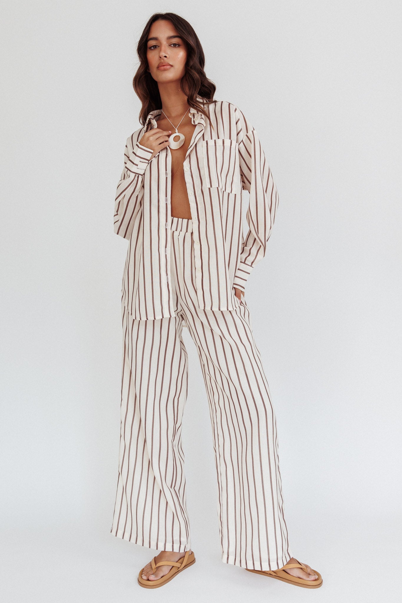 Alex Elastic Waist Pants Stripe Latte by Selfie Leslie Australia