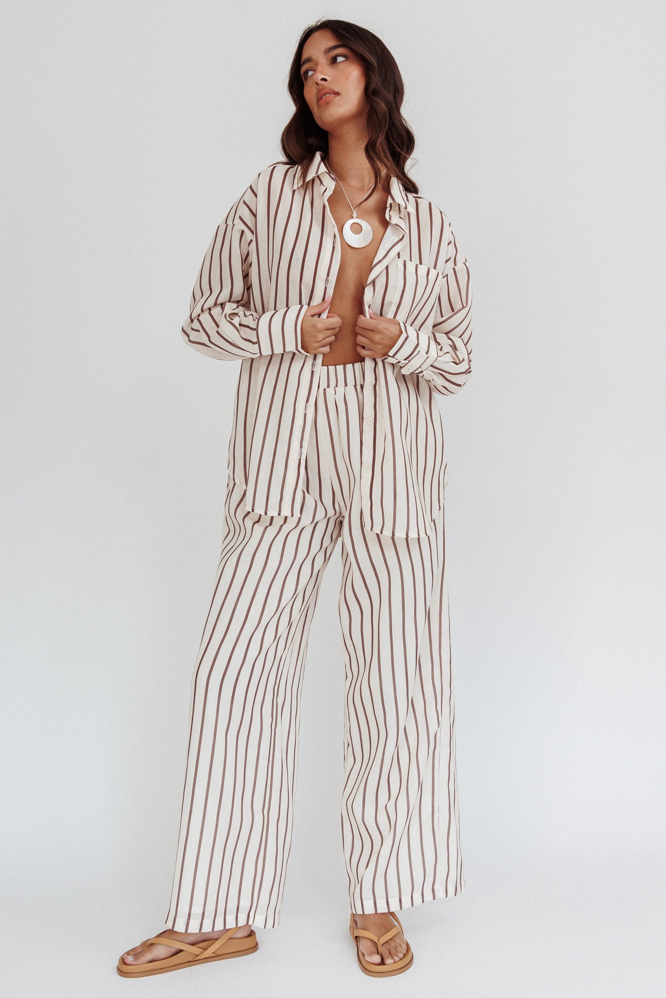 Alex Elastic Waist Pants Stripe Latte by Selfie Leslie Australia