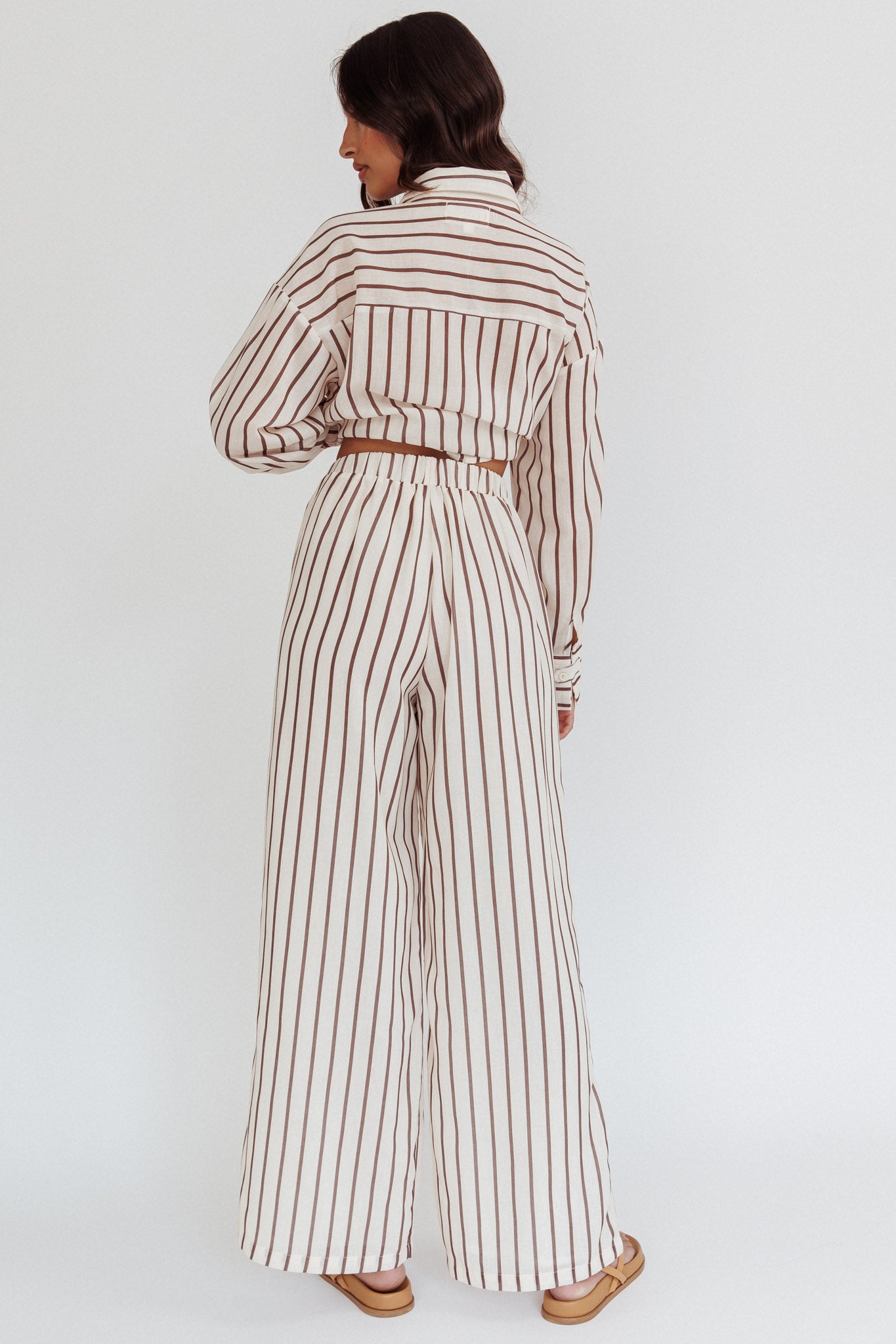 Alex Elastic Waist Pants Stripe Latte by Selfie Leslie Australia