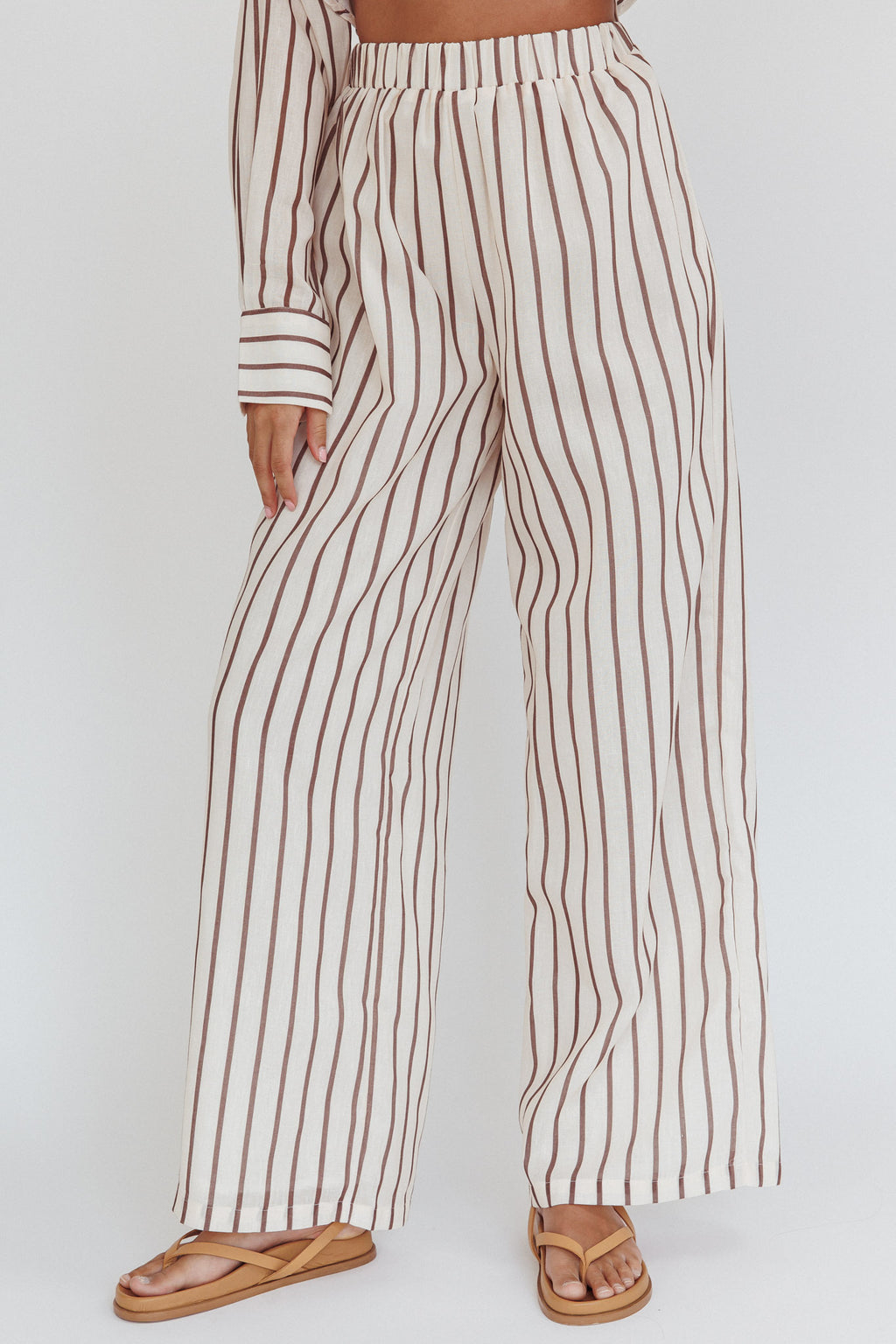 Alex Elastic Waist Pants Stripe Latte by Selfie Leslie Australia
