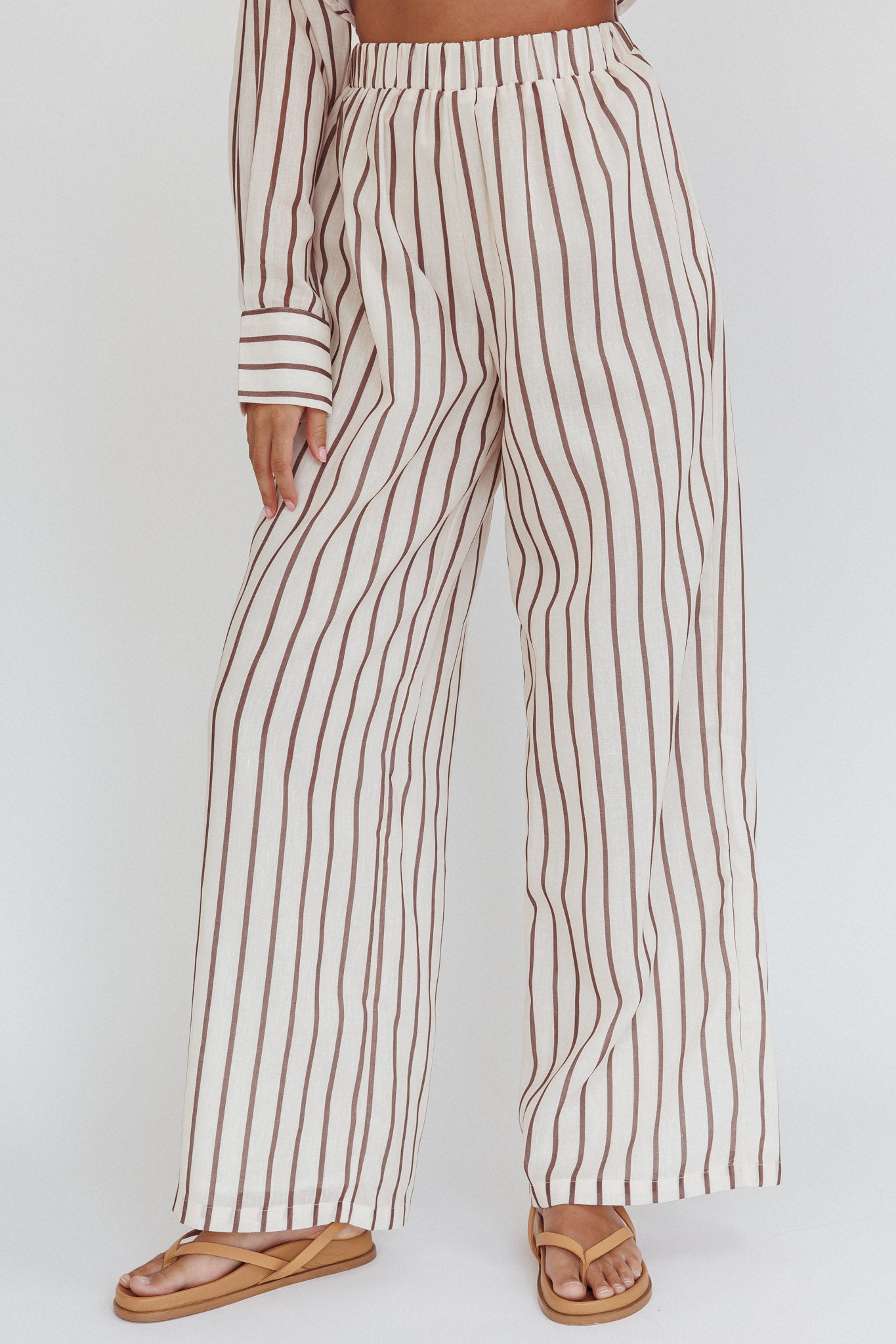 Alex Elastic Waist Pants Stripe Latte by Selfie Leslie Australia