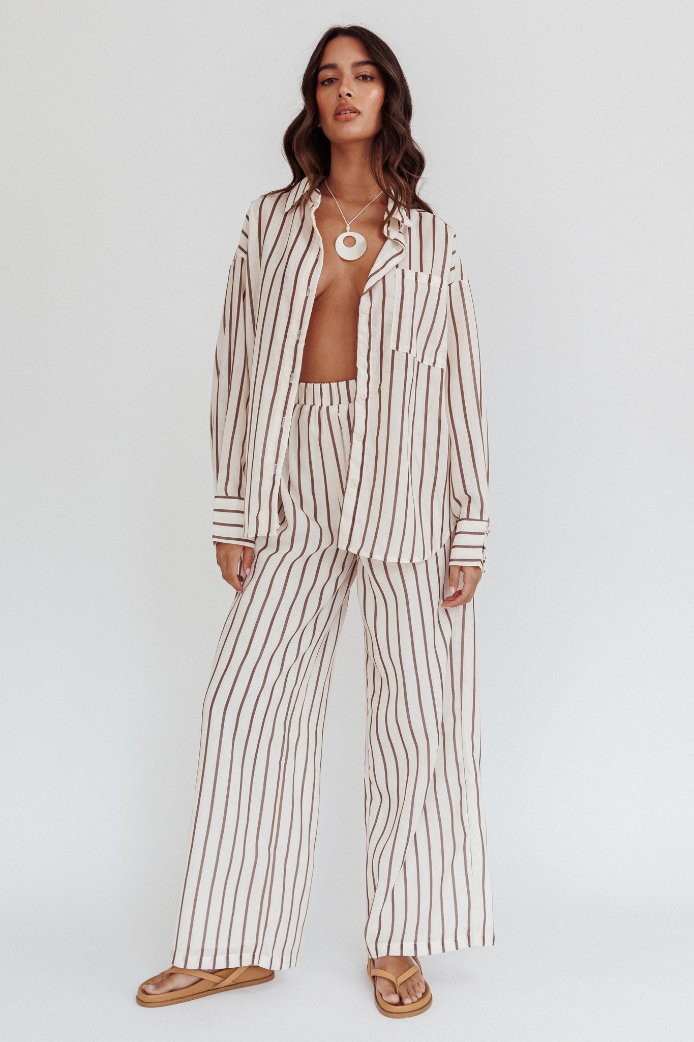 Alex Elastic Waist Pants Stripe Latte by Selfie Leslie Australia