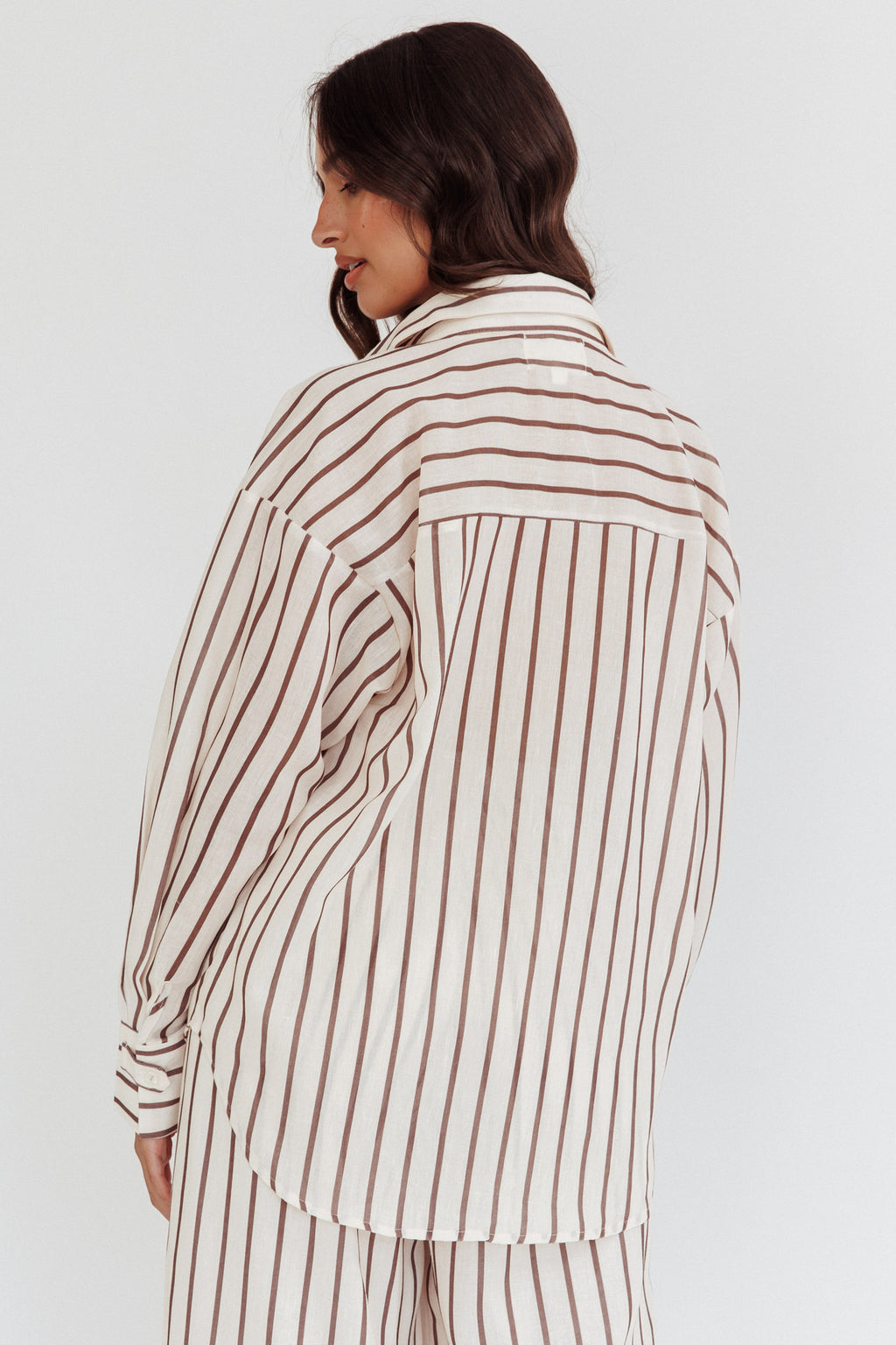 Alex Long Sleeve Shirt Stripe Latte by Selfie Leslie Australia