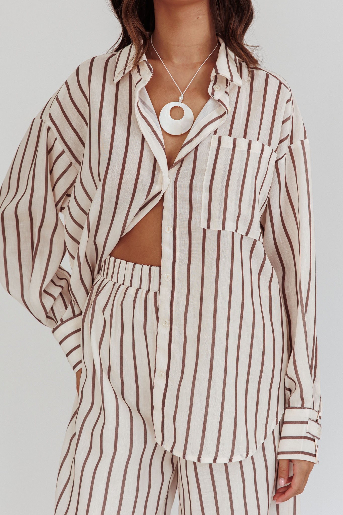 Alex Long Sleeve Shirt Stripe Latte by Selfie Leslie Australia