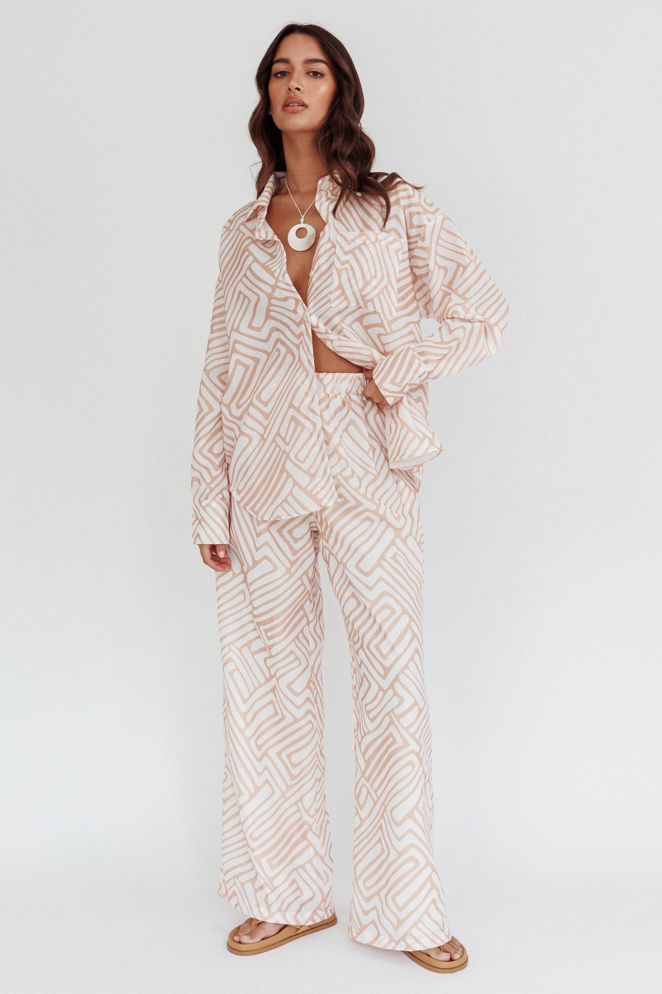 Alex Long Sleeve Shirt Print Peach by Selfie Leslie Australia