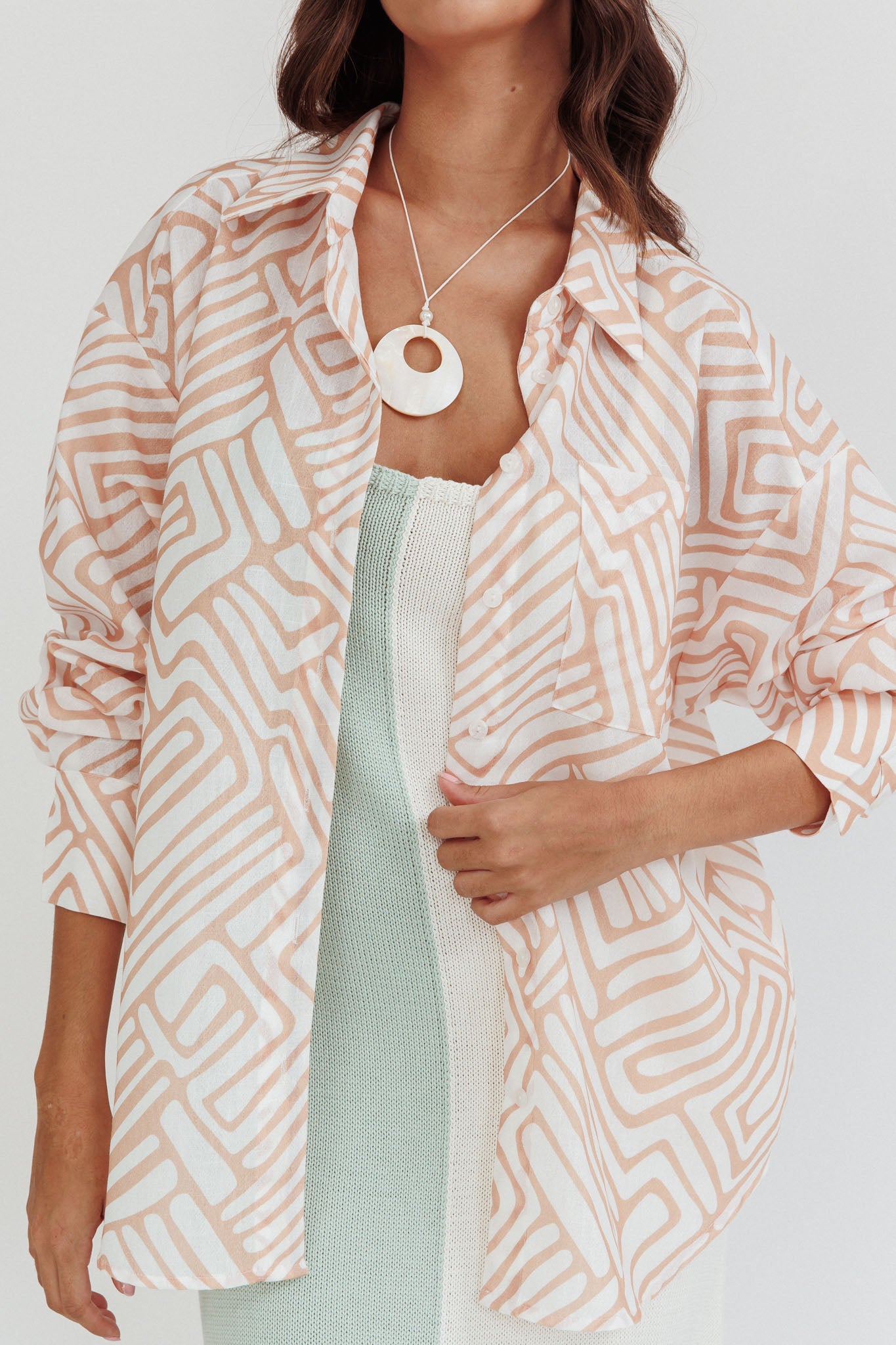 Alex Long Sleeve Shirt Print Peach by Selfie Leslie Australia
