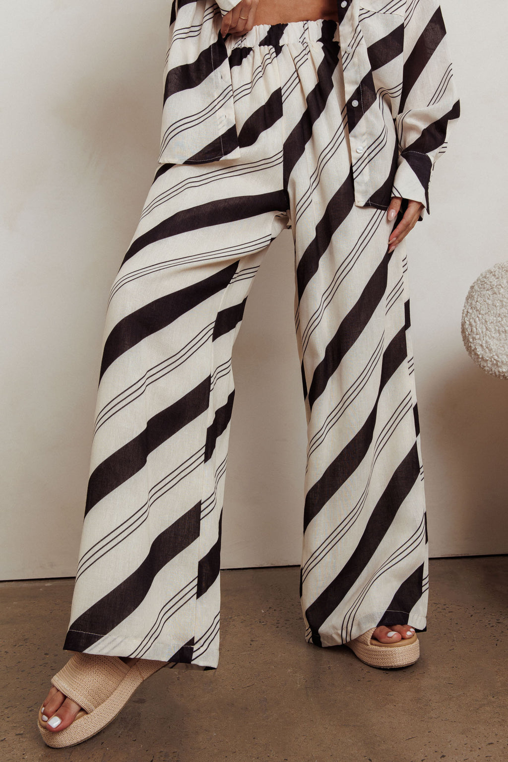 Alex Elastic Waist Striped Print Pant Black Cream by Selfie Leslie Australia