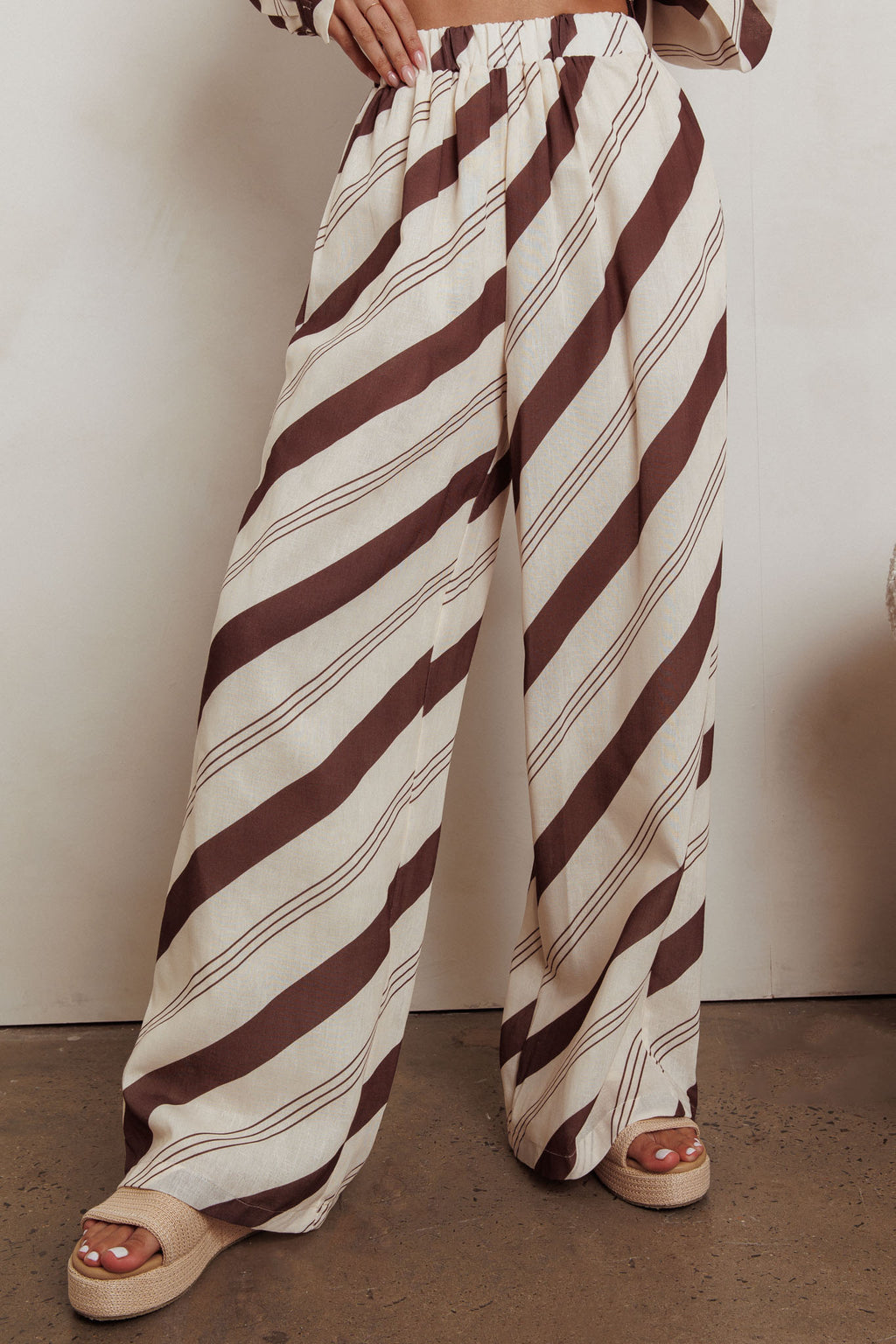 Alex Elastic Waist Striped Print Pant Cream/Cacao by Selfie Leslie Australia