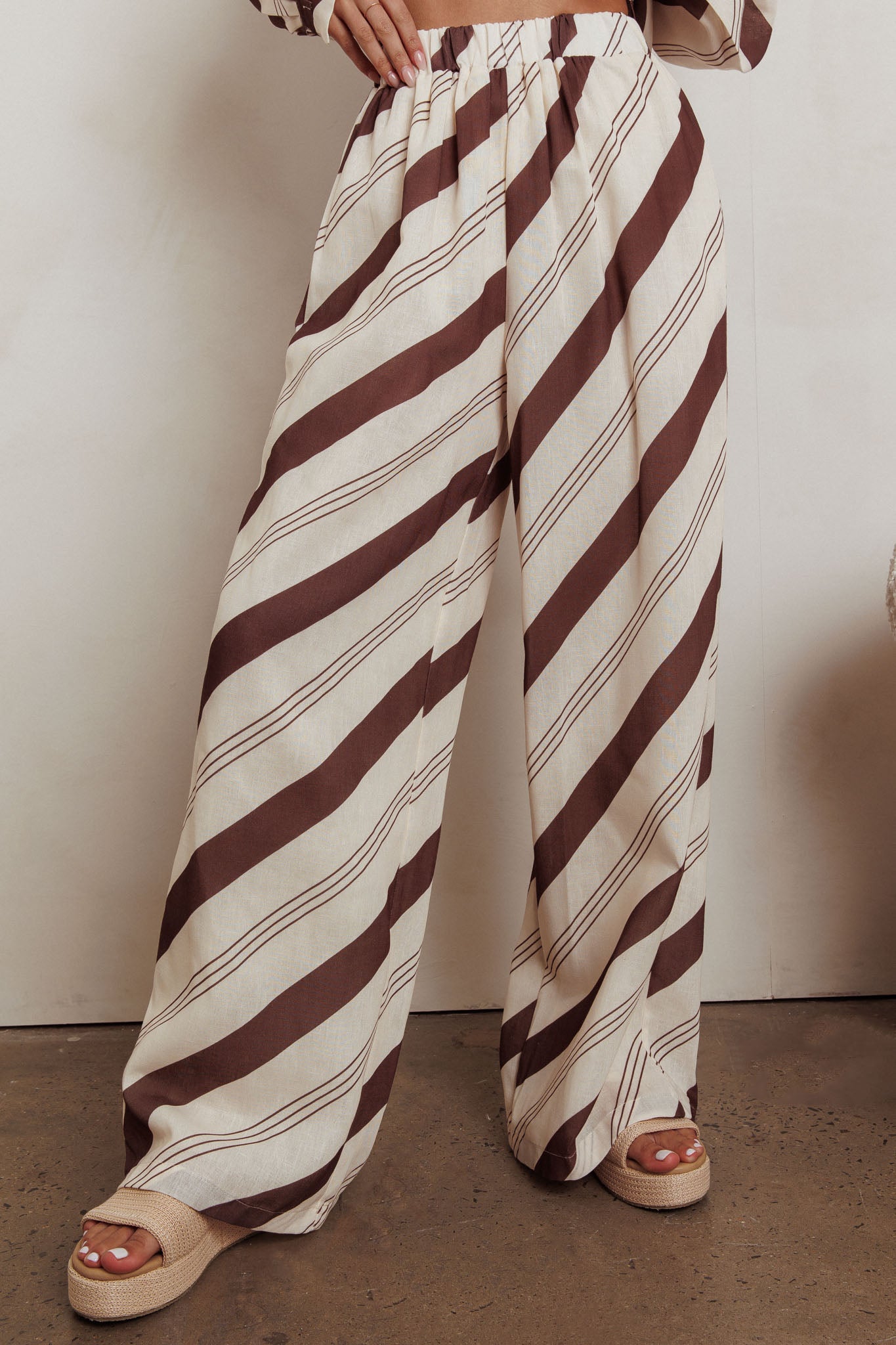 Alex Elastic Waist Striped Print Pant Cream/Cacao by Selfie Leslie Australia