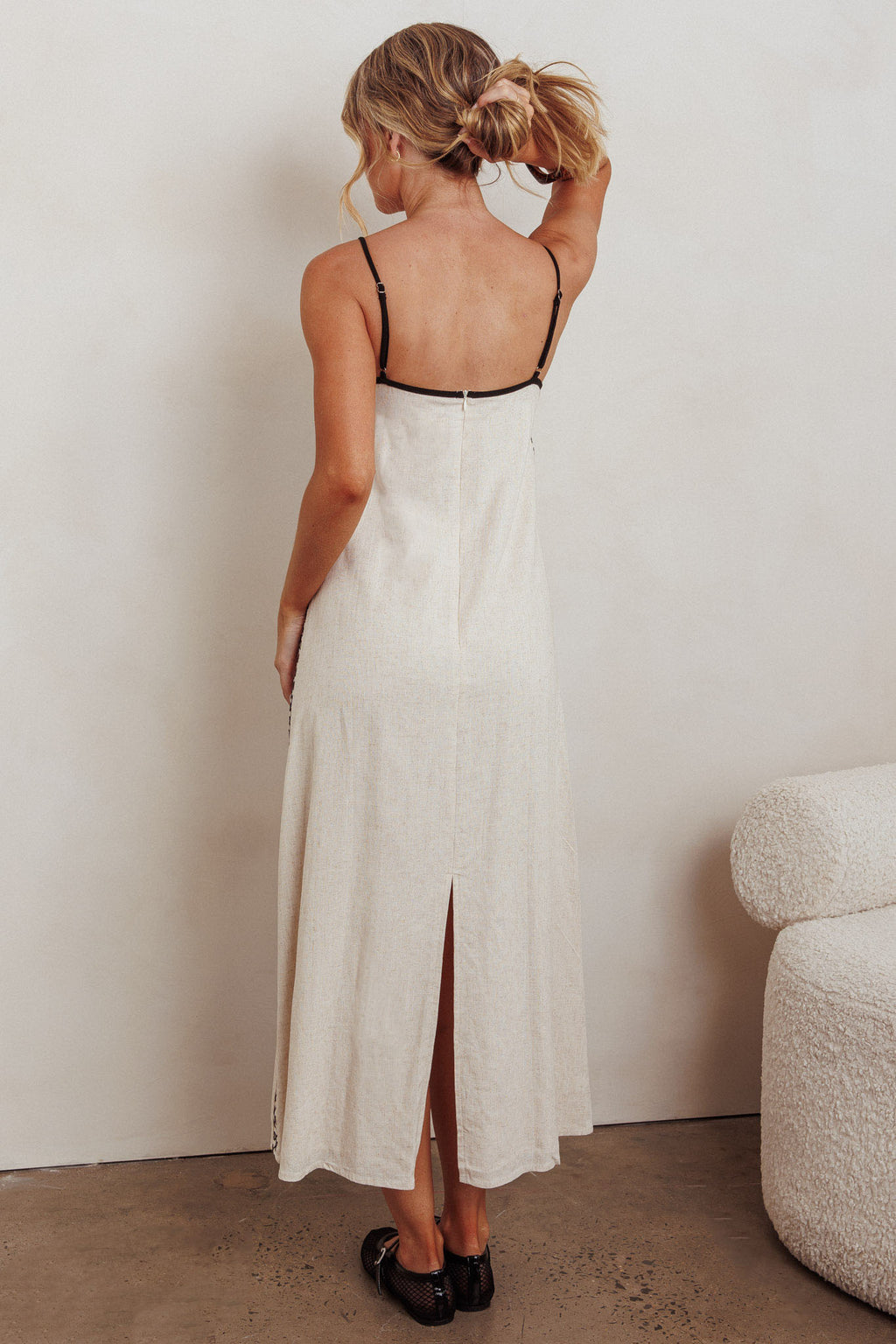 Radiance Contrast Embroidery Midi Dress Oat by Selfie Leslie Australia