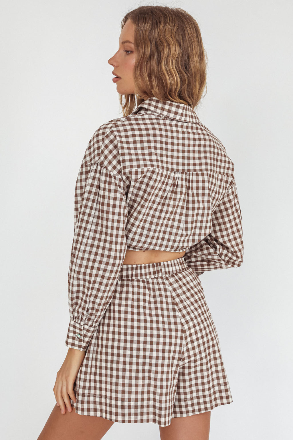 Weekends Away Elastic Waist Shorts Brown Check by Selfie Leslie Australia