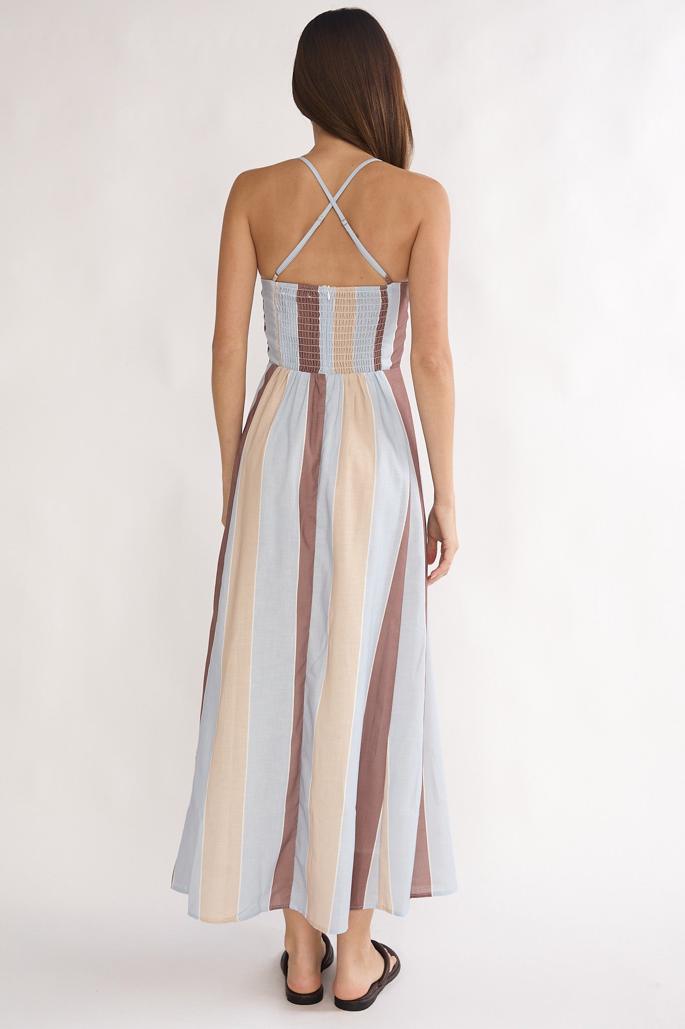 Second Glance Olga Criss-Cross Back Maxi Dress Stripe by Selfie Leslie Australia
