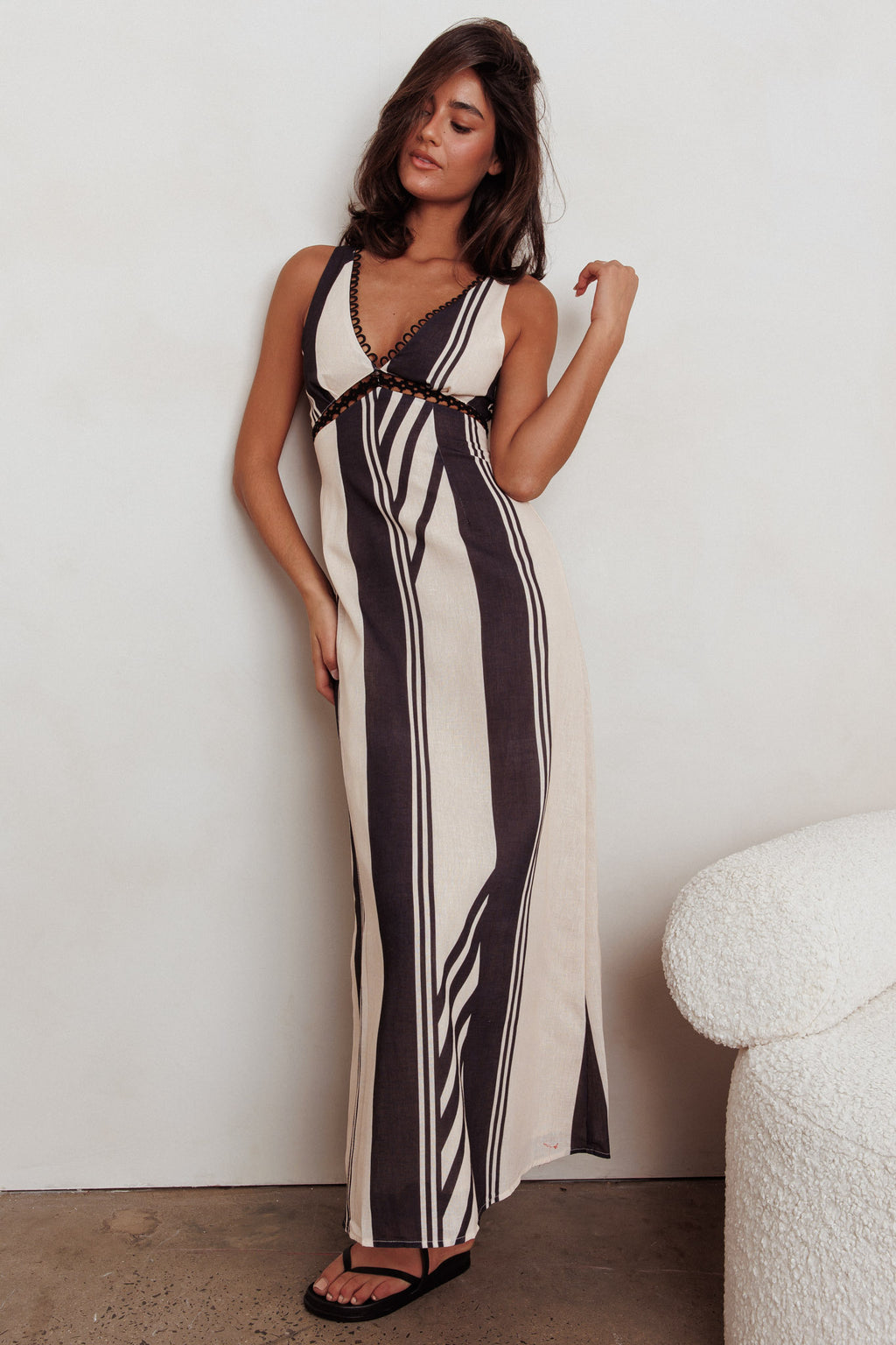 Cambria Sleeveless Striped Maxi Dress Black by Selfie Leslie Australia
