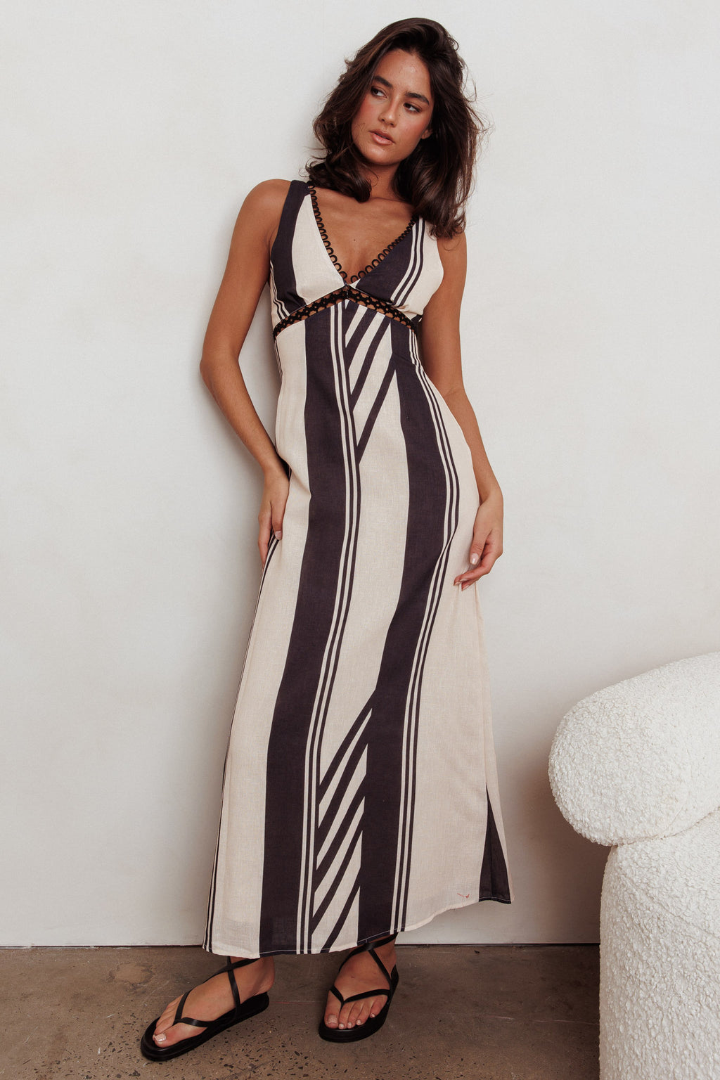 Cambria Sleeveless Striped Maxi Dress Black by Selfie Leslie Australia