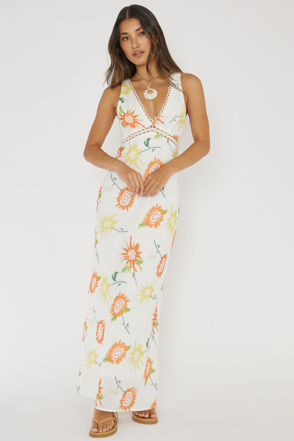 Cambria Crochet Trim Maxi Dress Flower Orange by Selfie Leslie Australia
