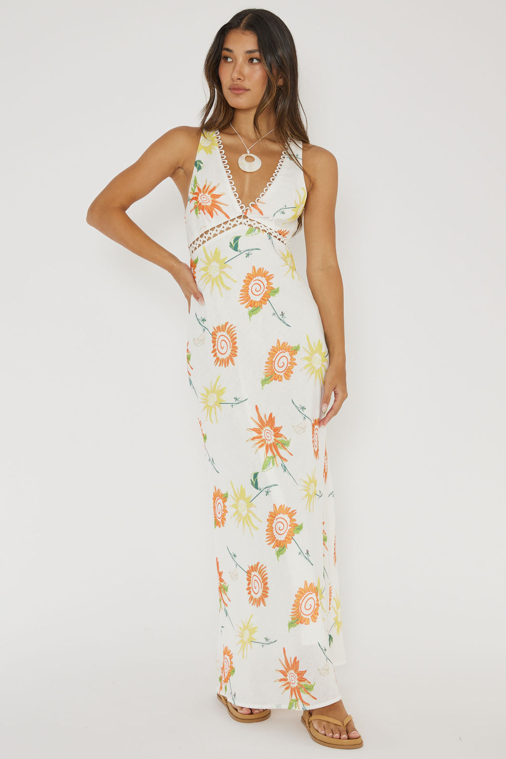Cambria Crochet Trim Maxi Dress Flower Orange by Selfie Leslie Australia