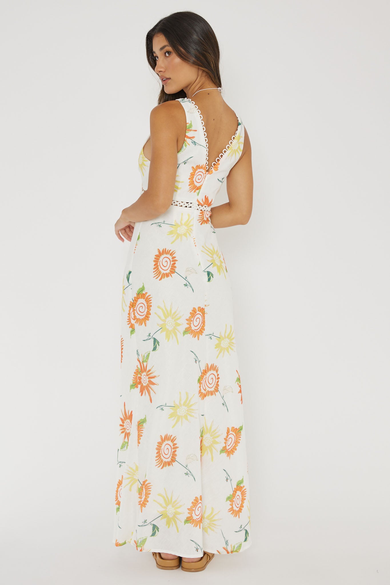 Cambria Crochet Trim Maxi Dress Flower Orange by Selfie Leslie Australia